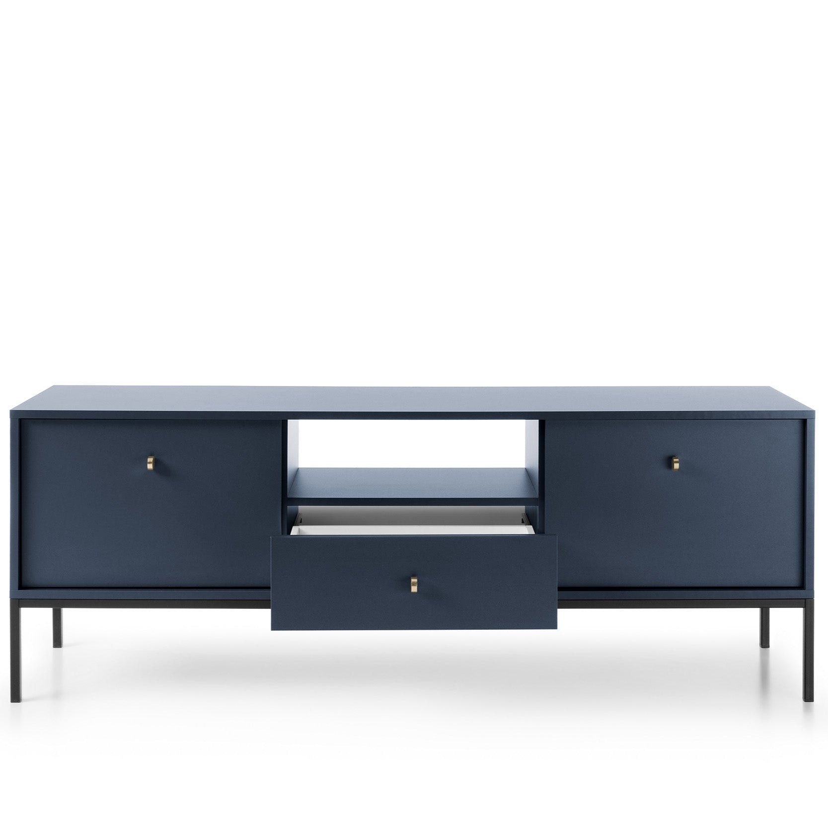 Meuble TV avec pieds en métal 2 portes 1 tiroir en bois laminé Canterno 154x56 cm