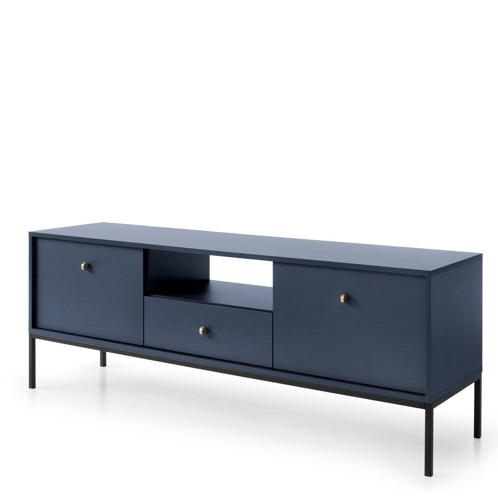 Meuble TV avec pieds en métal 2 portes 1 tiroir en bois laminé Canterno 154x56 cm