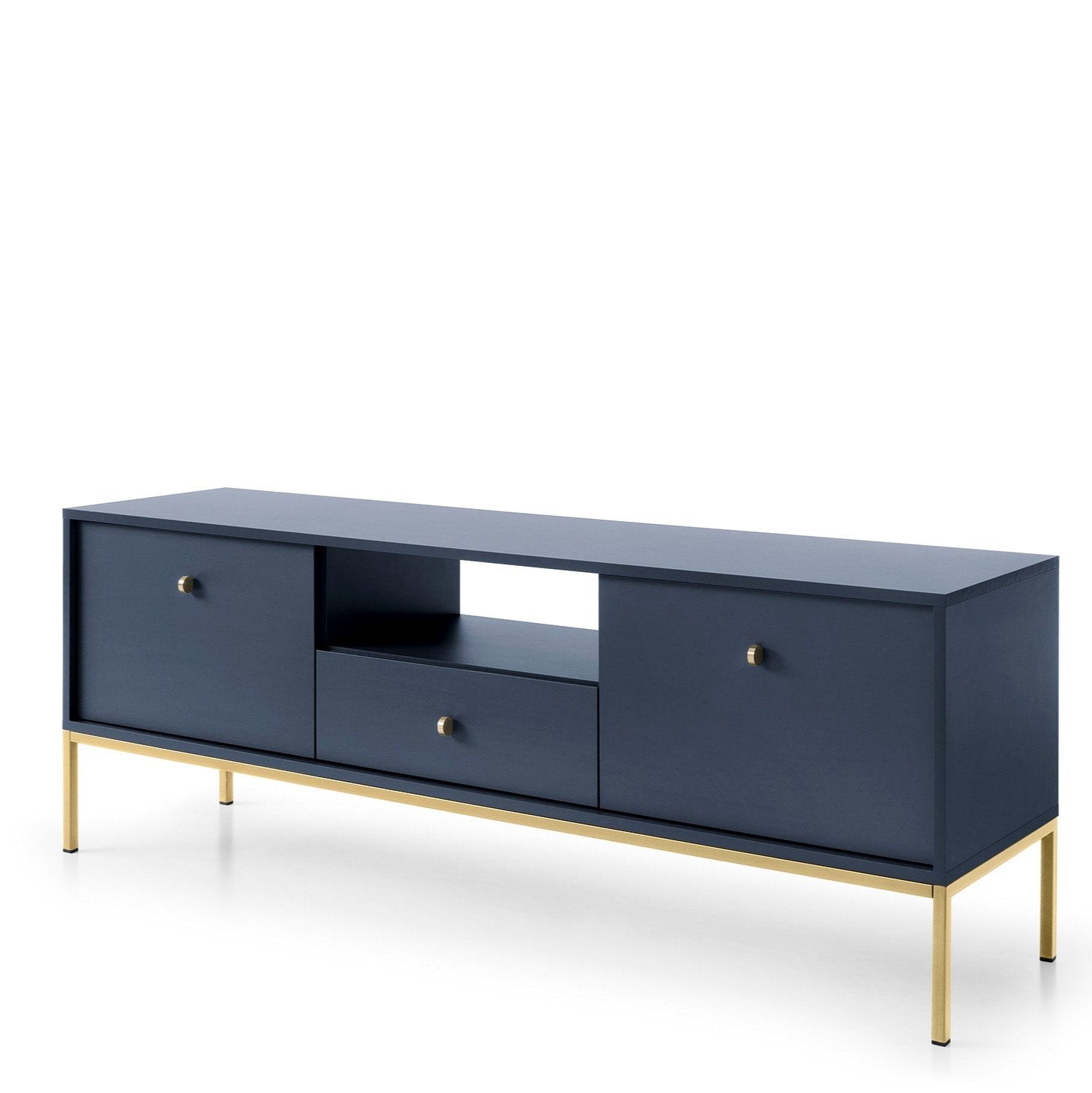 Meuble TV avec pieds en métal 2 portes 1 tiroir en bois laminé Canterno 154x56 cm