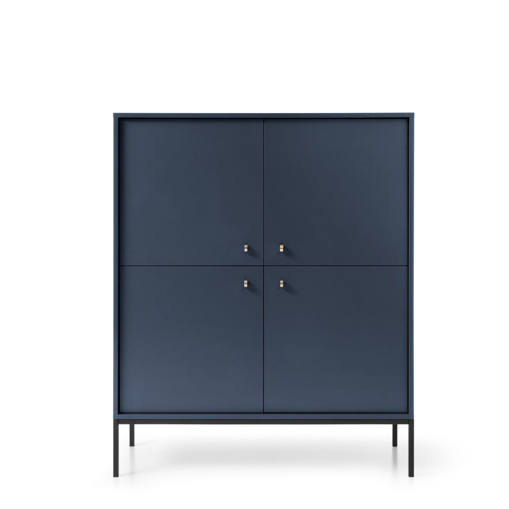 Buffet 4 portes et pieds en bois laminé bleu Canterno 104x125 cm