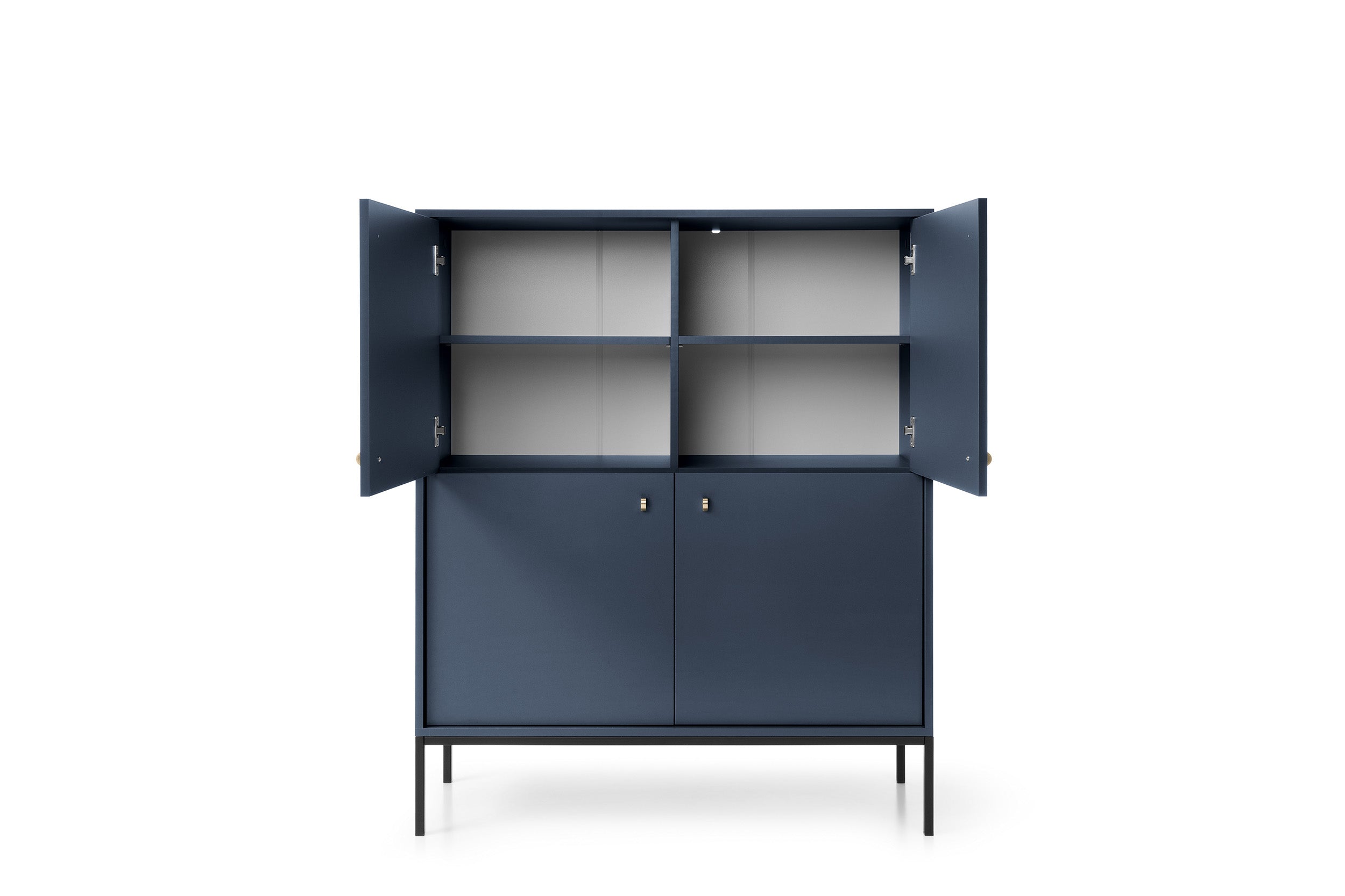 Buffet 4 portes et pieds en bois laminé bleu Canterno 104x125 cm
