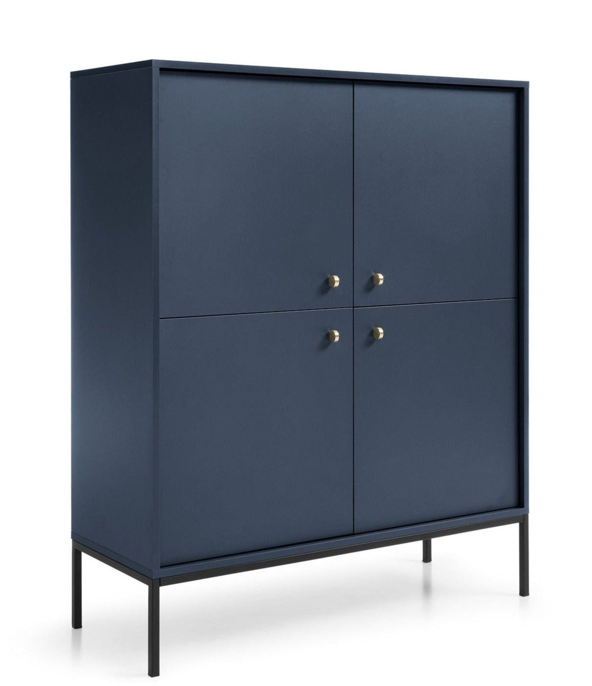 Buffet 4 portes et pieds en bois laminé bleu Canterno 104x125 cm