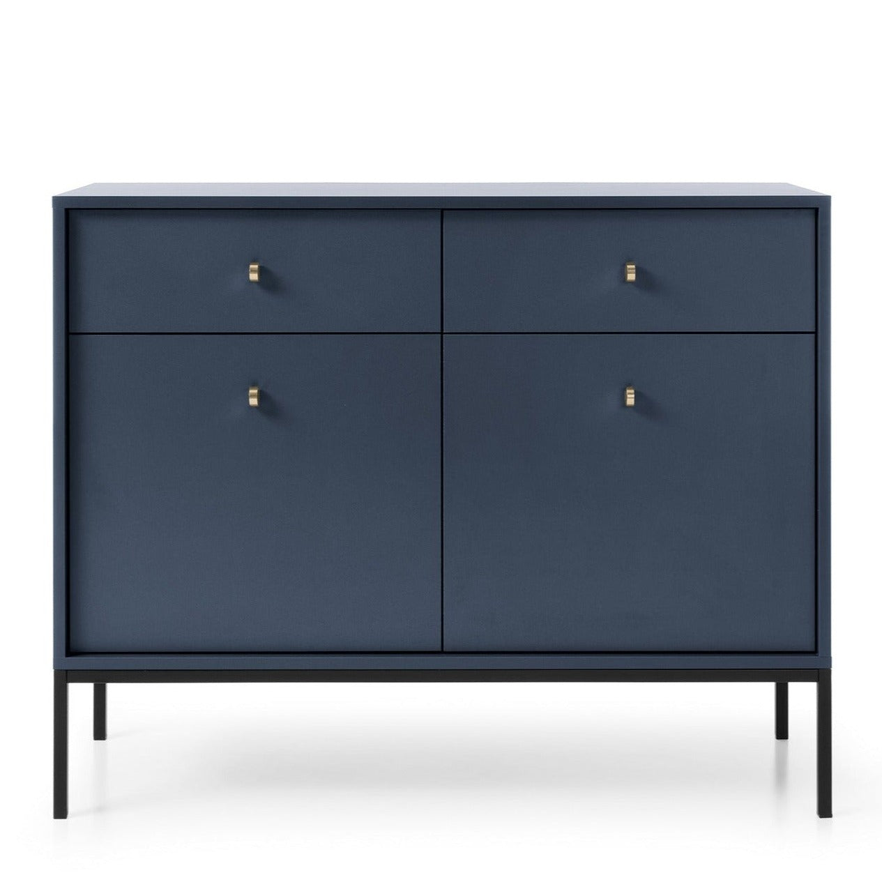 Buffet 2 portes 2 tiroirs et pieds en bois laminé bleu Canterno 104x39 cm