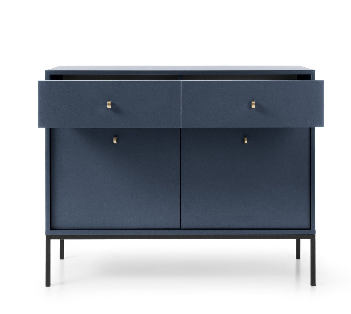 Buffet 2 portes 2 tiroirs et pieds en bois laminé bleu Canterno 104x39 cm