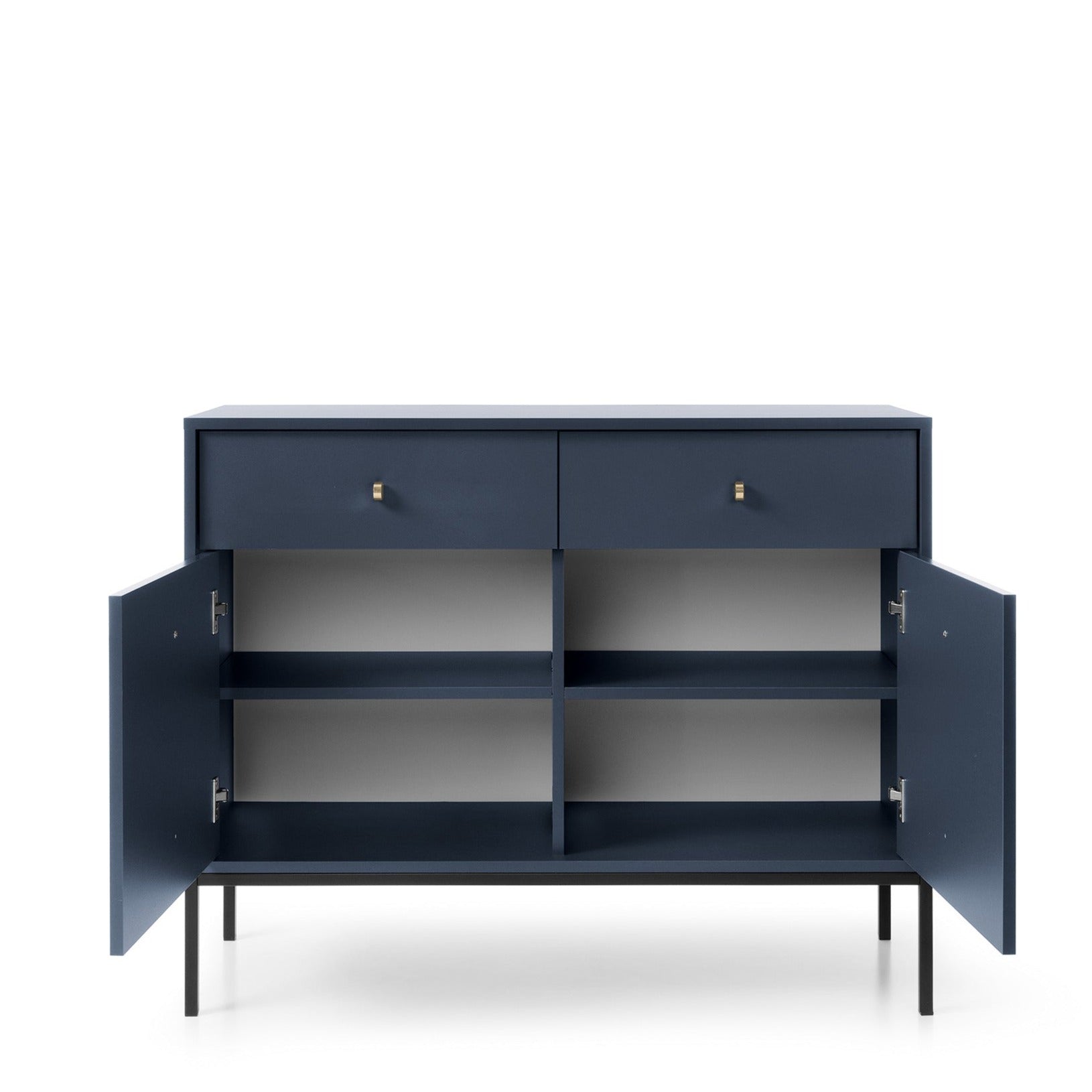 Buffet 2 portes 2 tiroirs et pieds en bois laminé bleu Canterno 104x39 cm