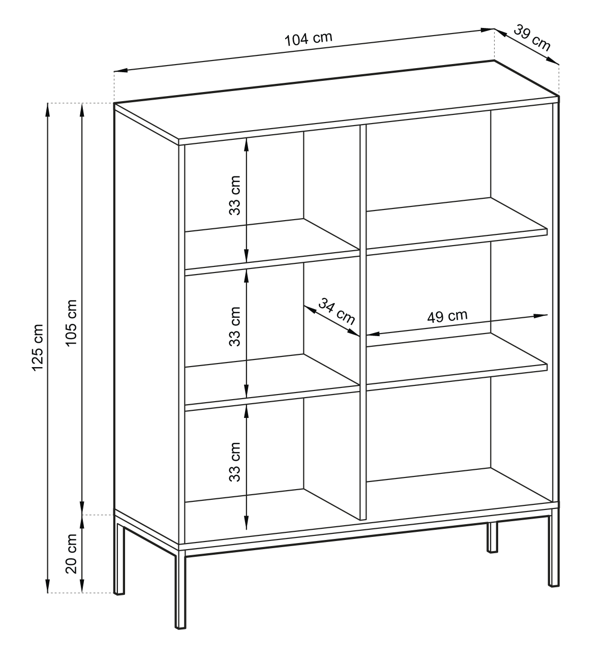 Buffet avec pieds en métal 2 portes en bois laminé Miseno 104x125 cm