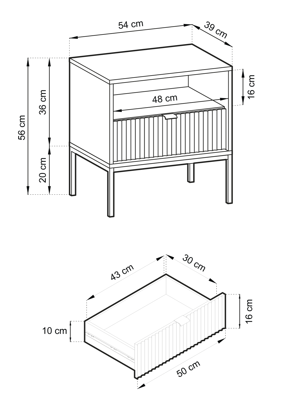Table de chevet grise 1 tiroir en bois laminé avec pieds en métal Miseno 54x39 cm