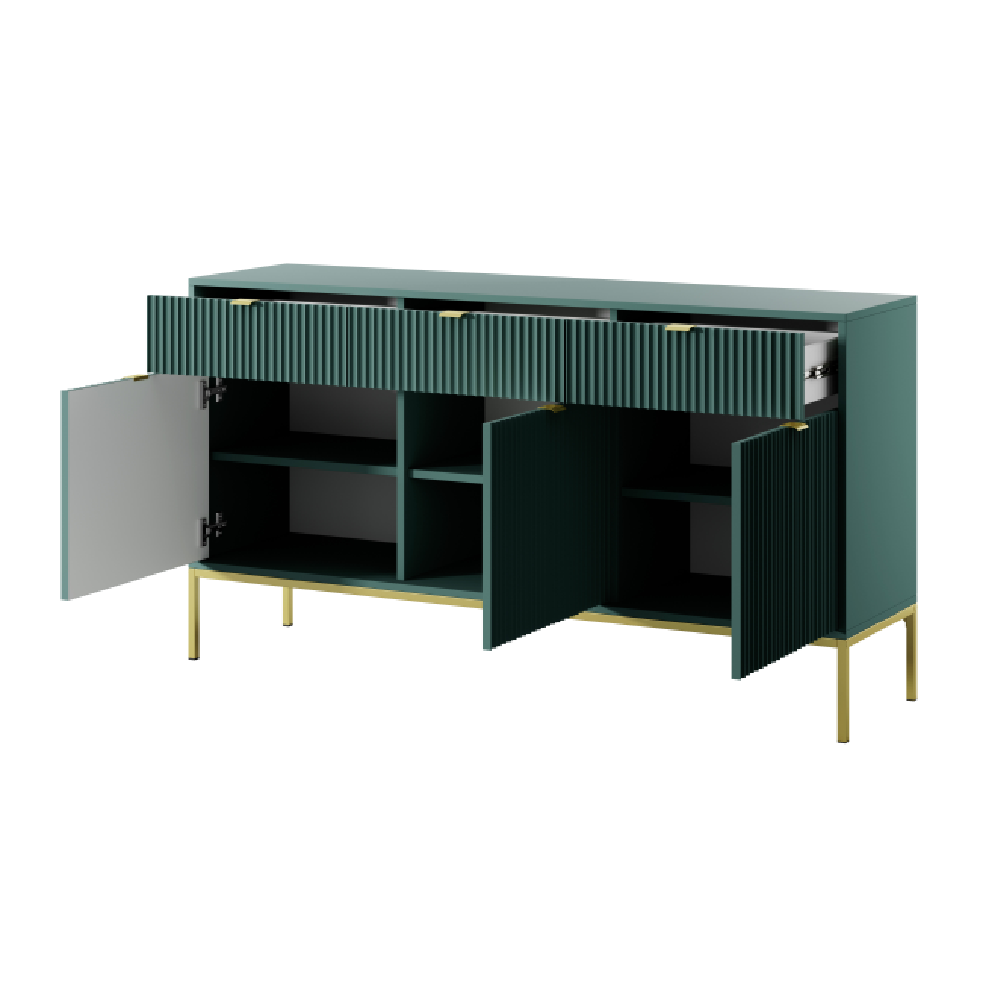 Buffet avec pieds en métal 3 portes et 3 tiroirs en bois laminé Miseno 154x83 cm
