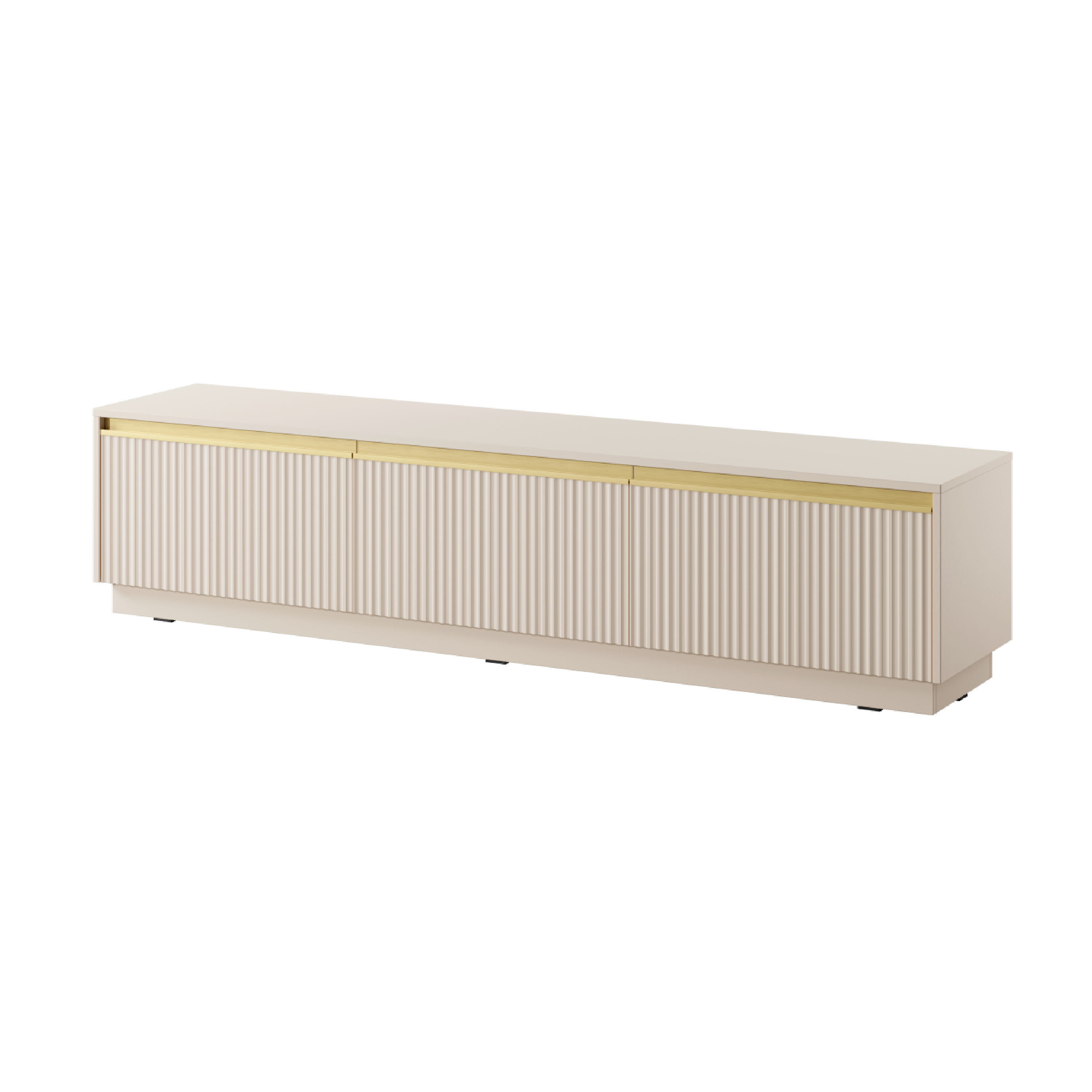 Meuble TV 3 portes en bois laminé doré 180x42 cm