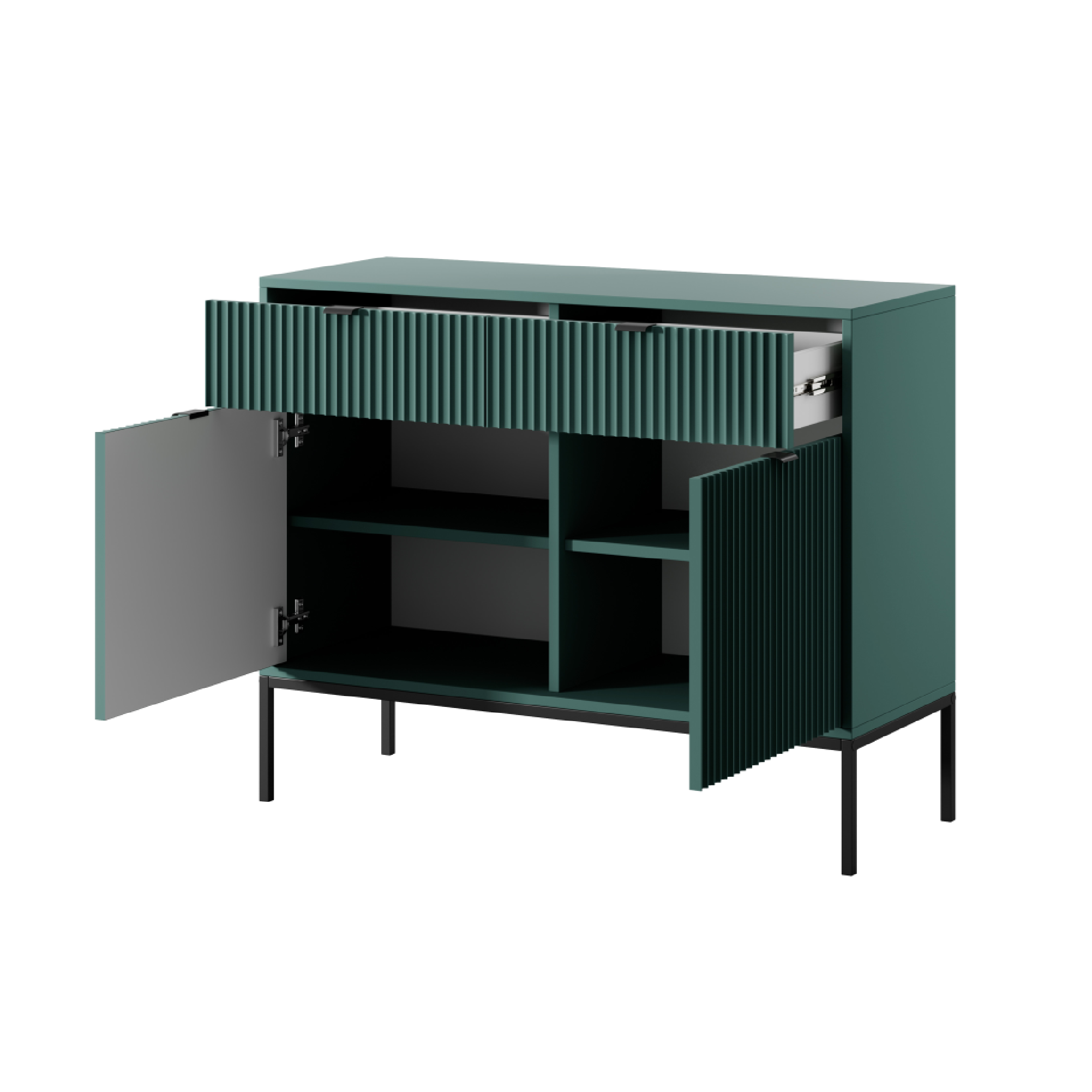 Buffet avec pieds en métal 2 portes et 2 tiroirs en bois laminé Miseno 104x83 cm
