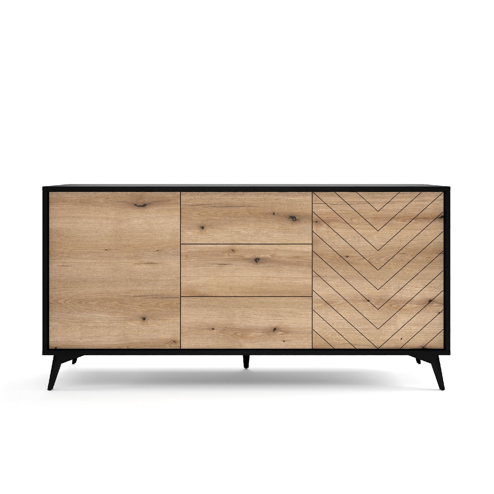 Buffet 2 portes 3 tiroirs en bois laminé avec pieds en métal Evoke 154x77 cm