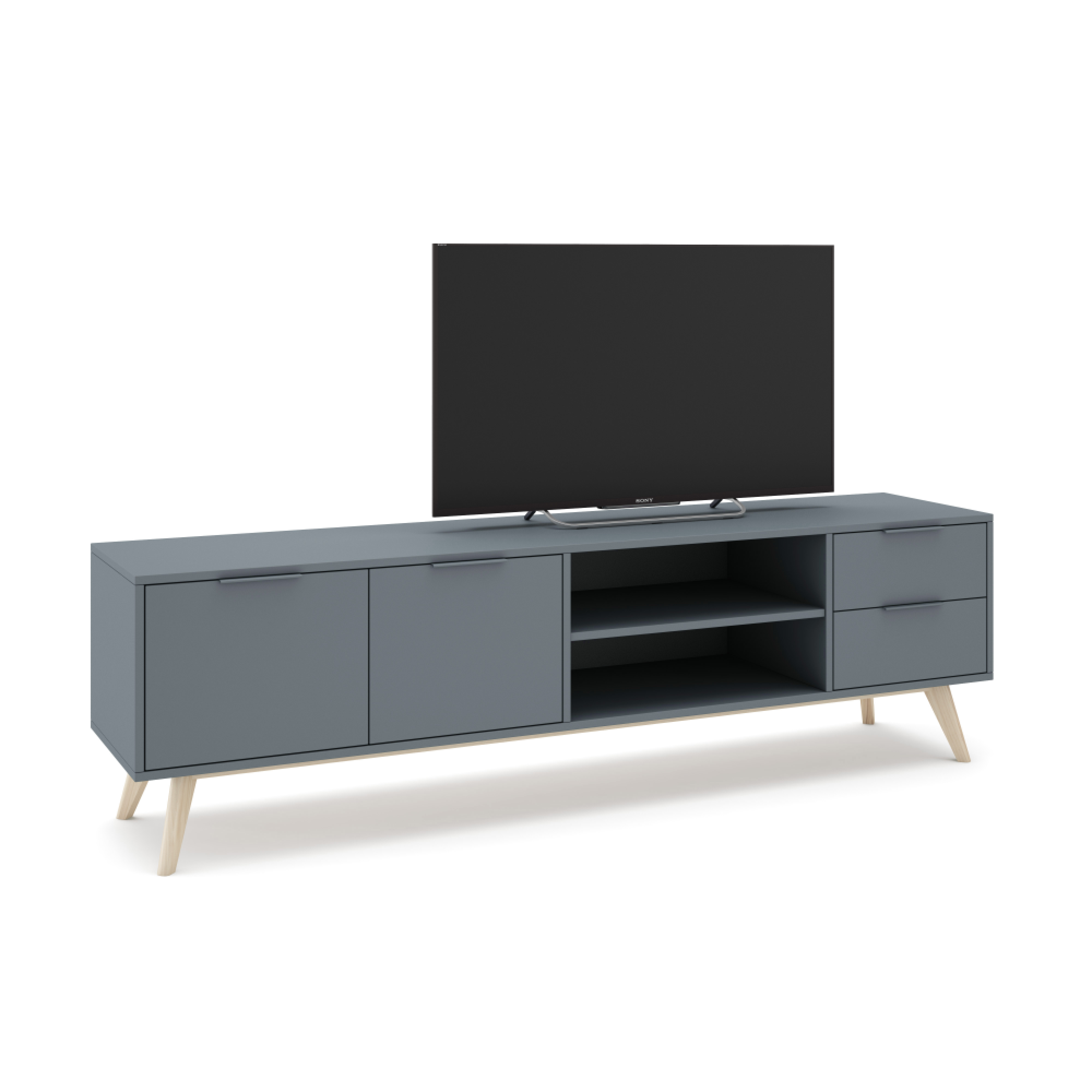 Mobile TV 2 ante e 2 cassetti con ripiani aperti Nordica 180x53 cm