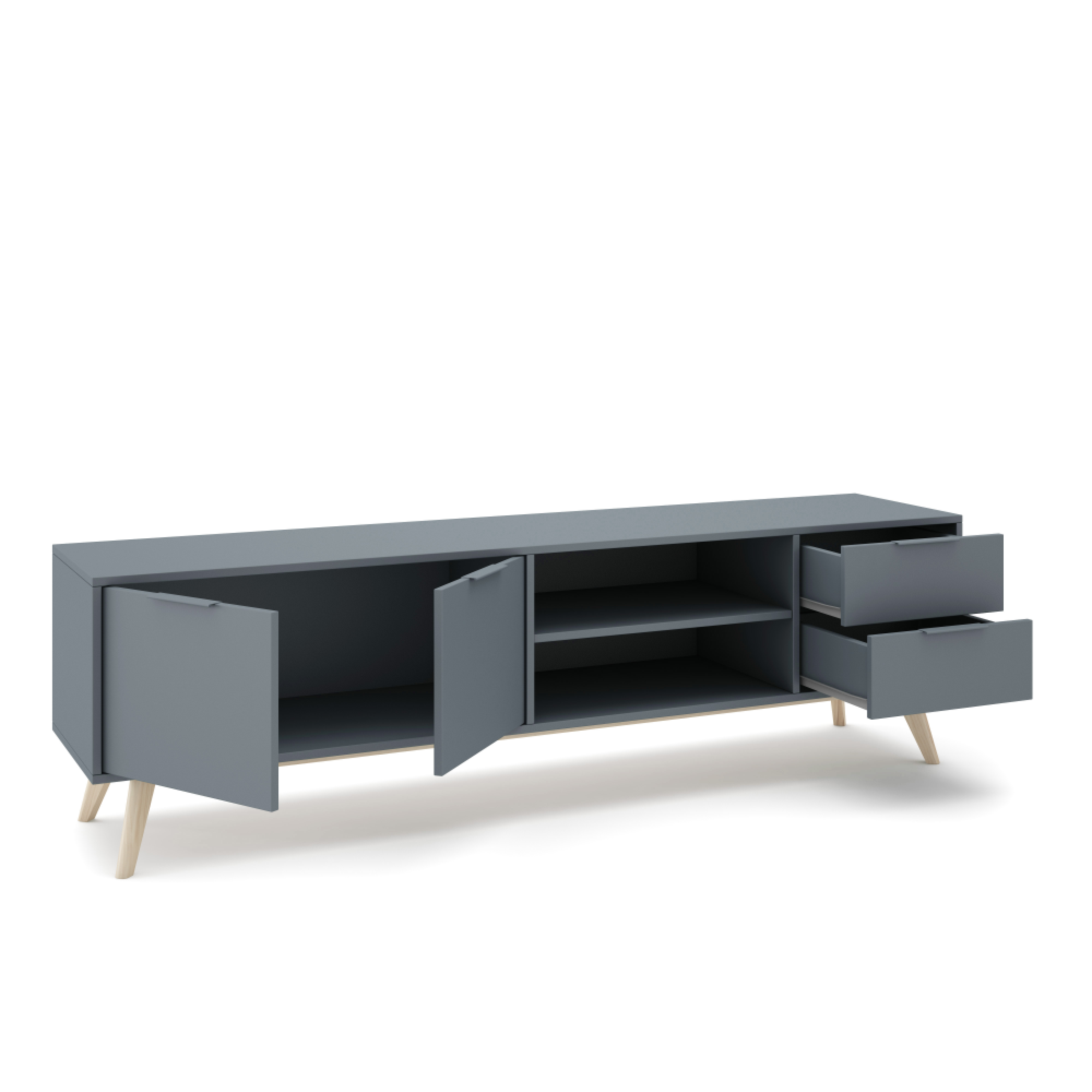 Mobile TV 2 ante e 2 cassetti con ripiani aperti Nordica 180x53 cm