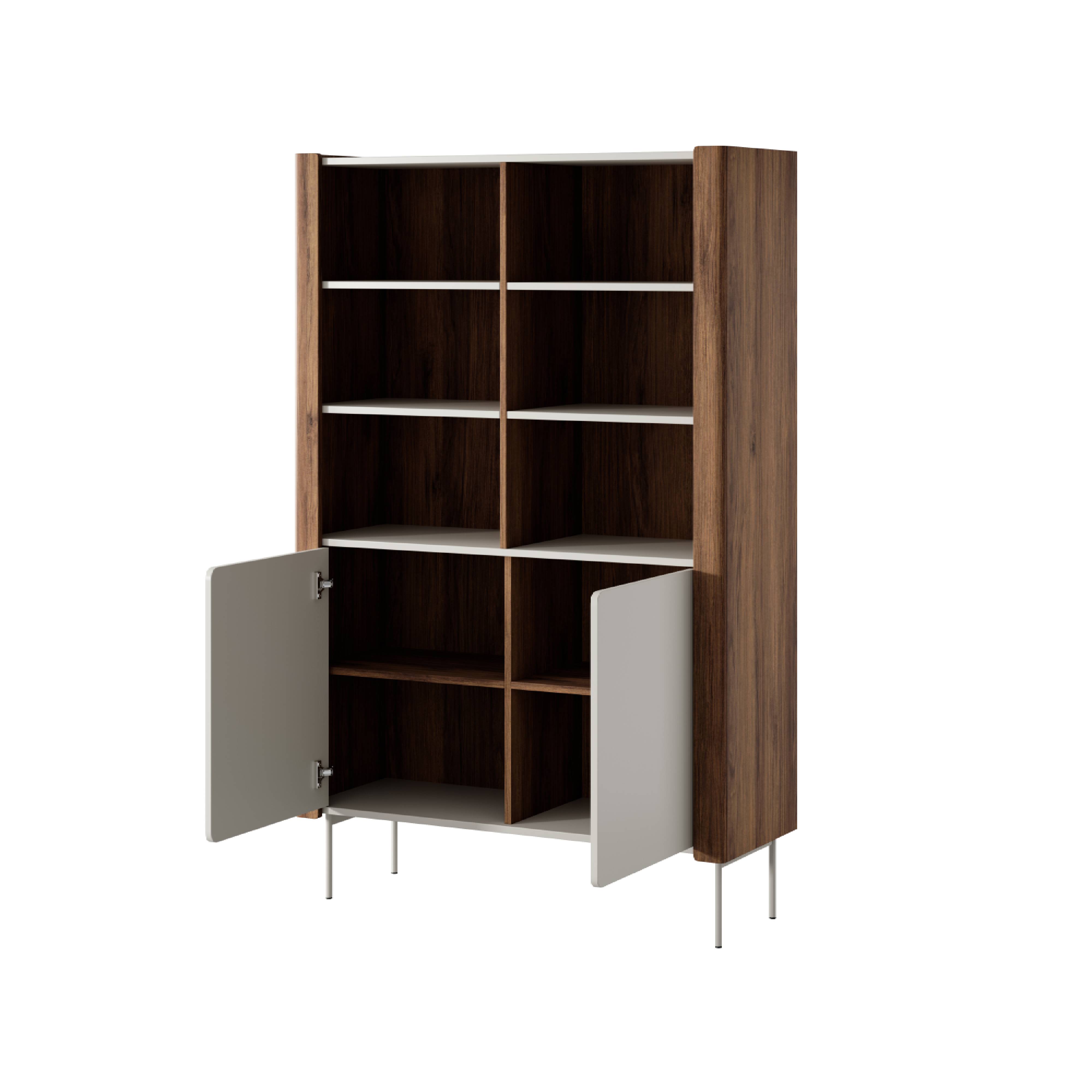 Buffet 2 portes avec étagères en bois laminé noyer et cachemire Lumia 105x167 cm