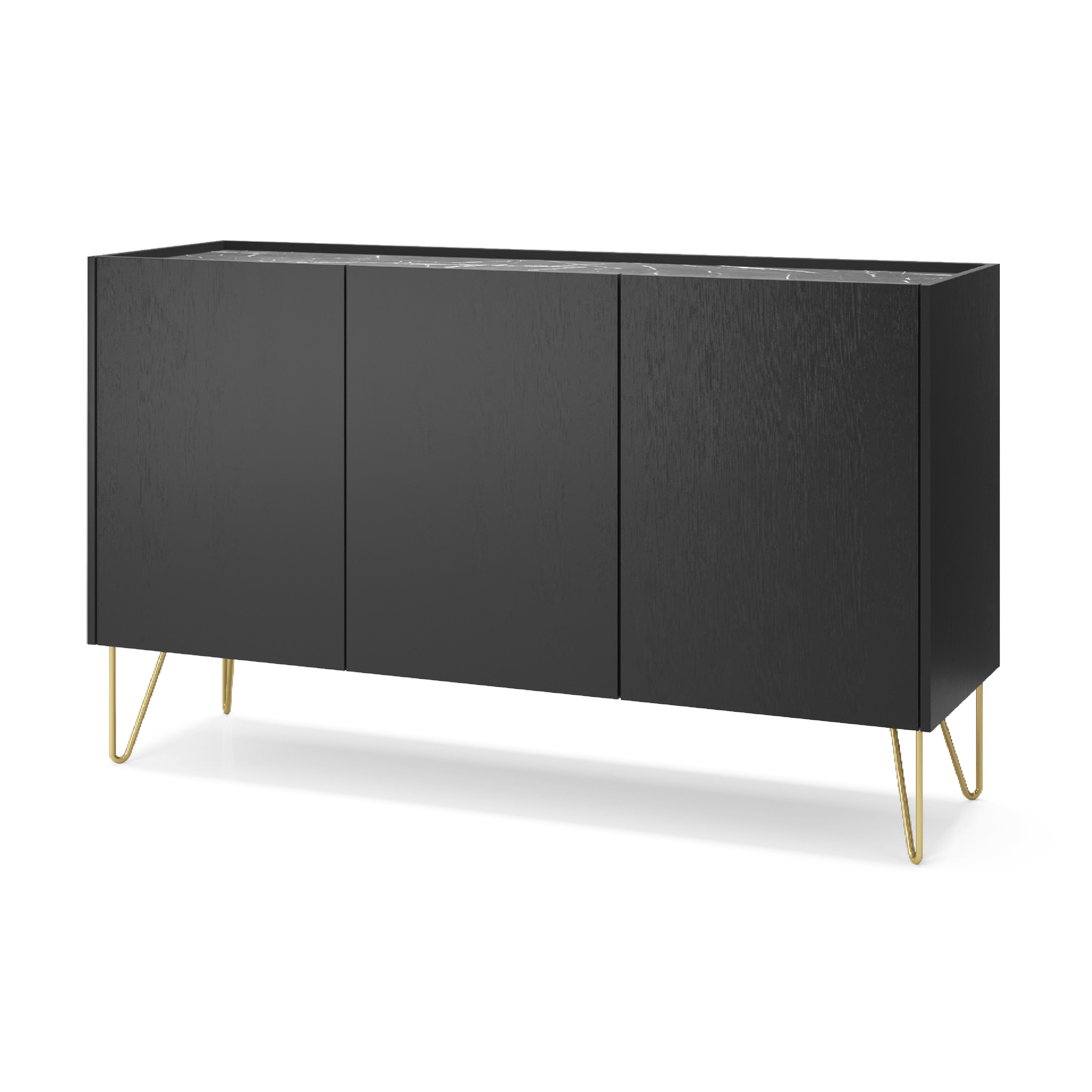 Buffet 3 portes avec plateau effet marbre Margo 144x83 cm