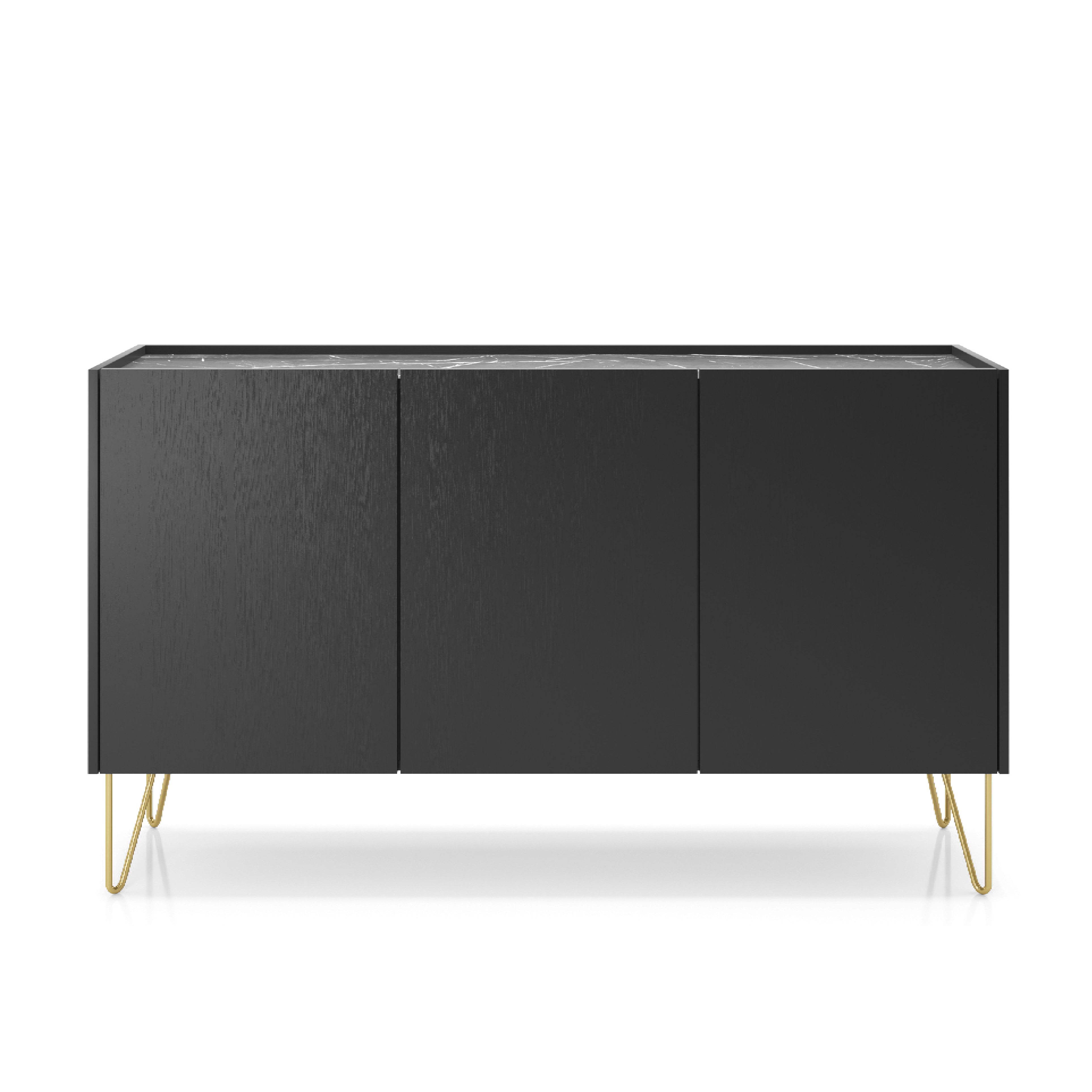 Buffet 3 portes avec plateau effet marbre Margo 144x83 cm