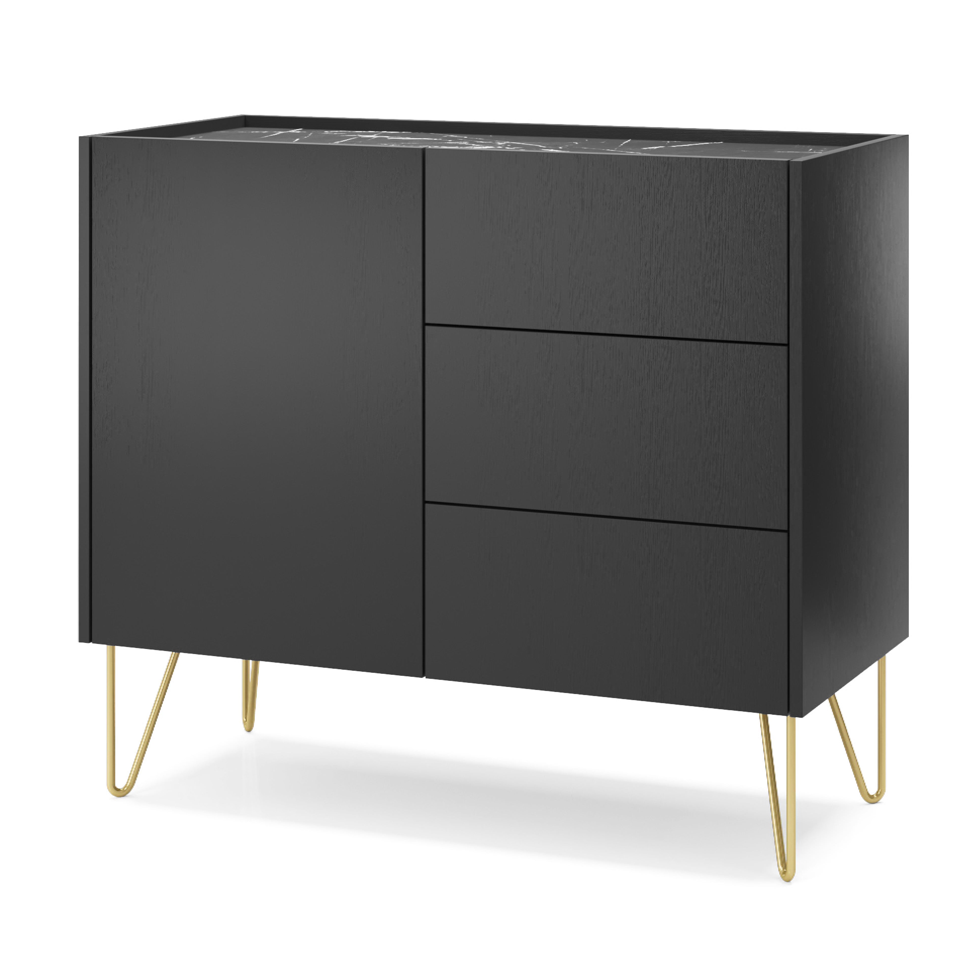 Buffet 1 porte 3 tiroirs avec plateau effet marbre Margo 97x83 cm