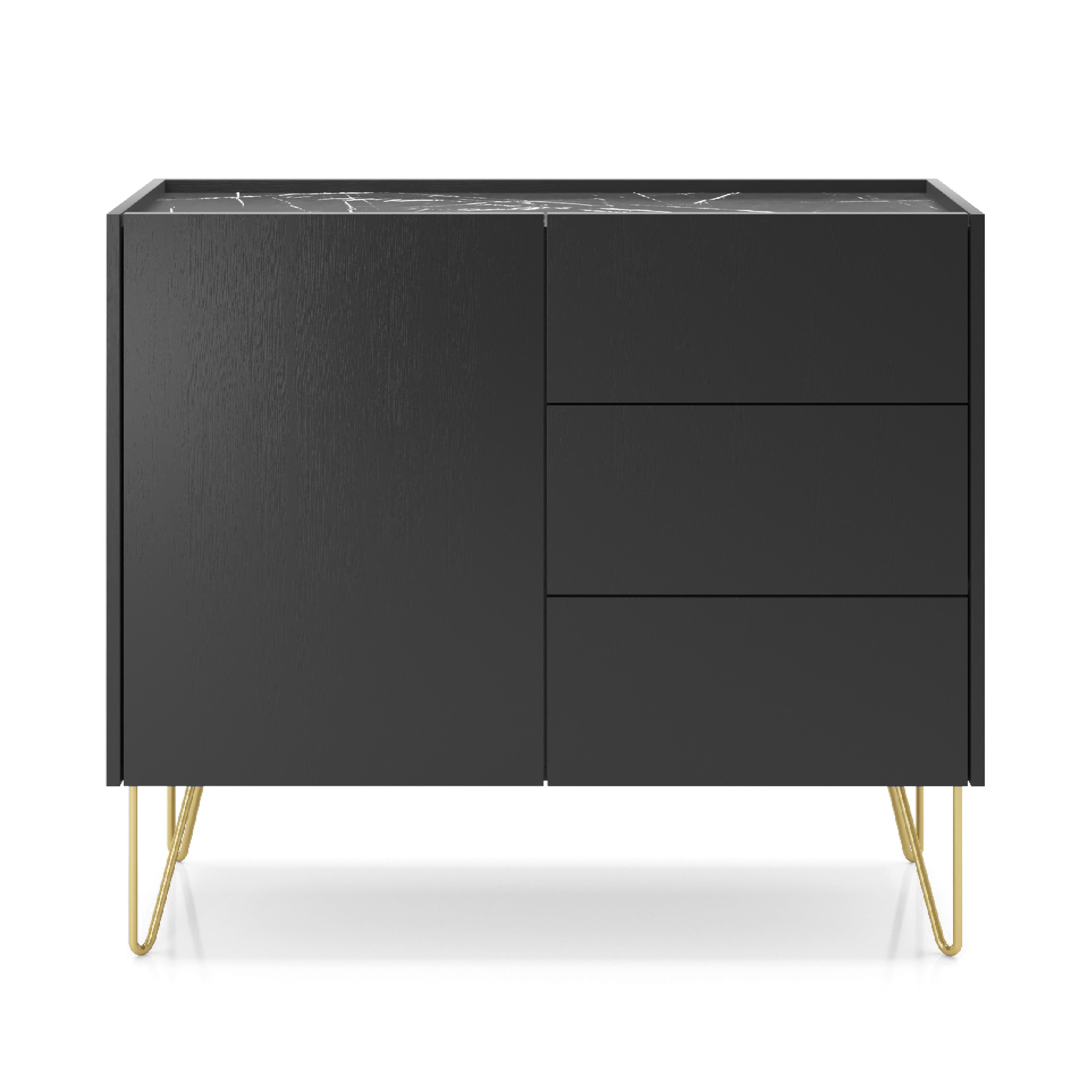 Buffet 1 porte 3 tiroirs avec plateau effet marbre Margo 97x83 cm