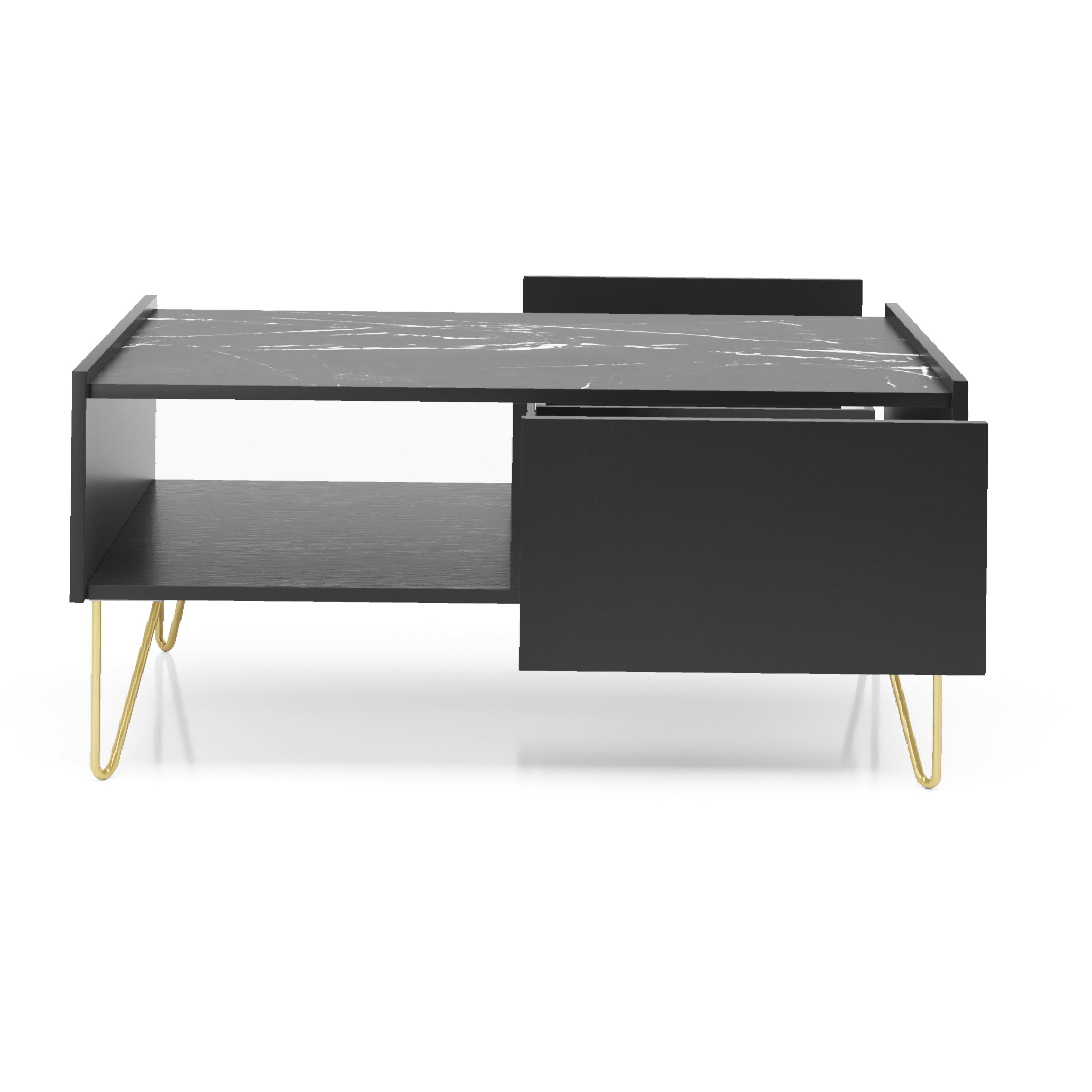 Table basse 2 tiroirs avec plateau effet marbre Margo 97x45 cm