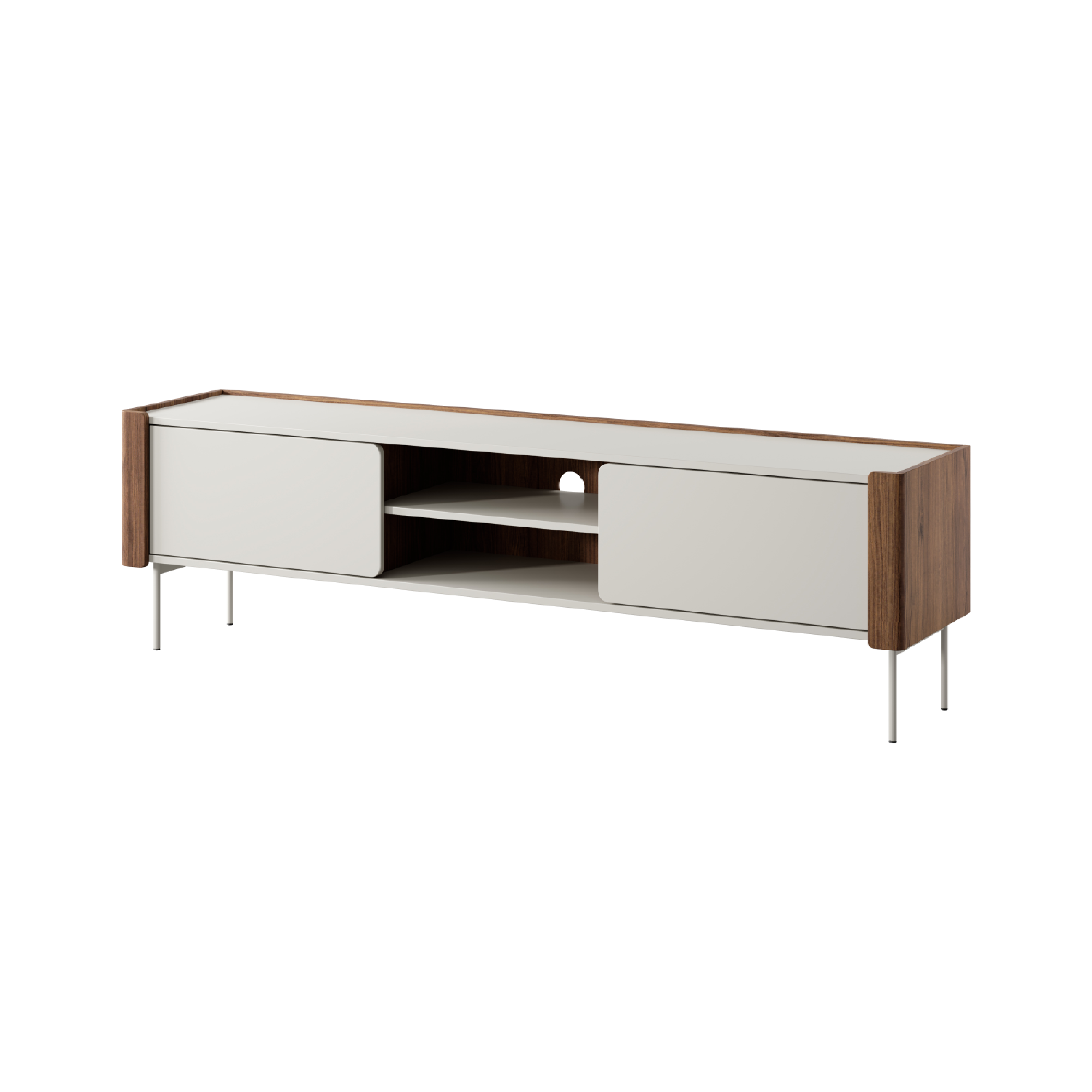 Meuble TV 2 portes en bois laminé noyer et cachemire Lumia 180x52 cm