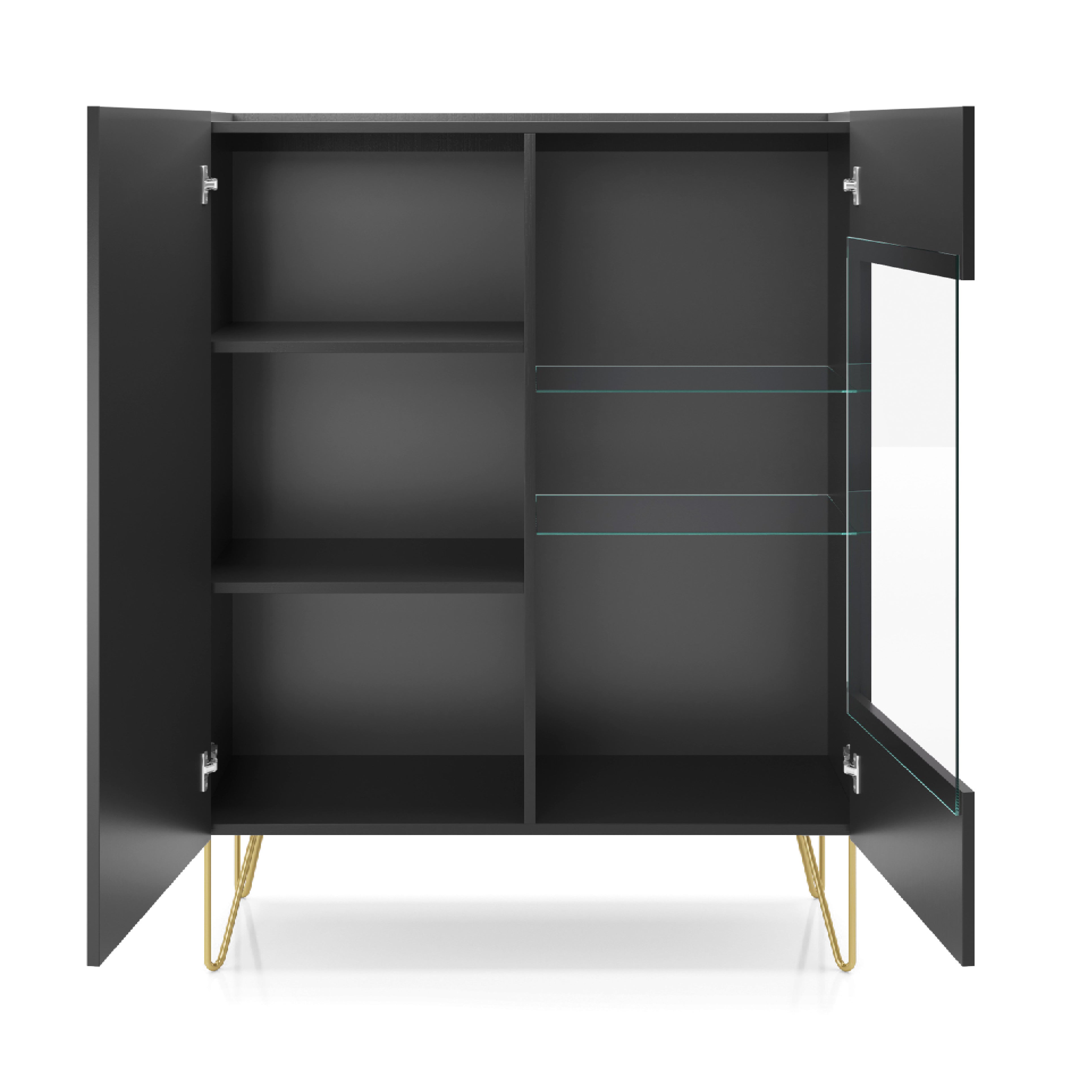 Vitrine 2 portes en bois laminé noir avec verre trempé Margo 97x122 cm