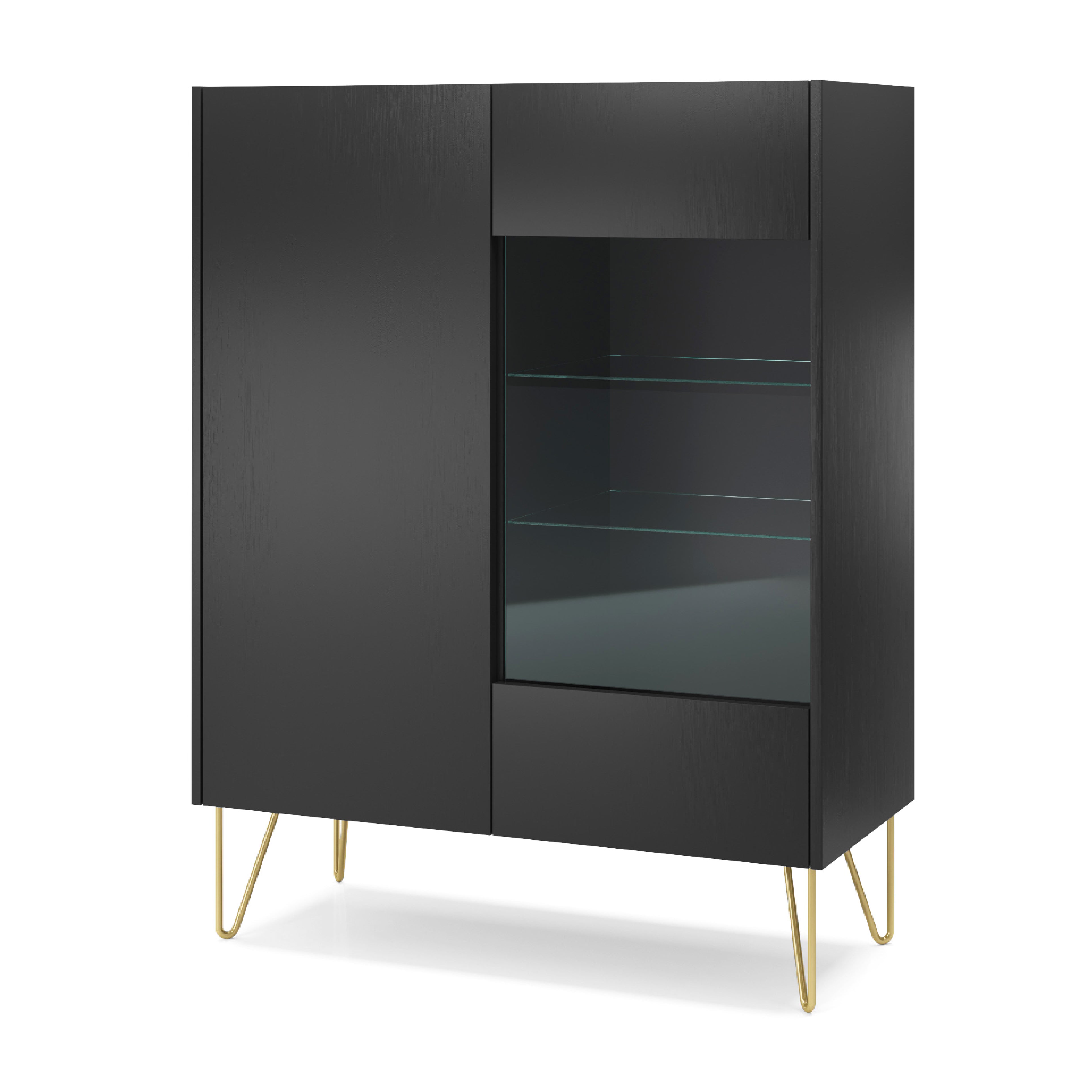 Vitrine 2 portes en bois laminé noir avec verre trempé Margo 97x122 cm