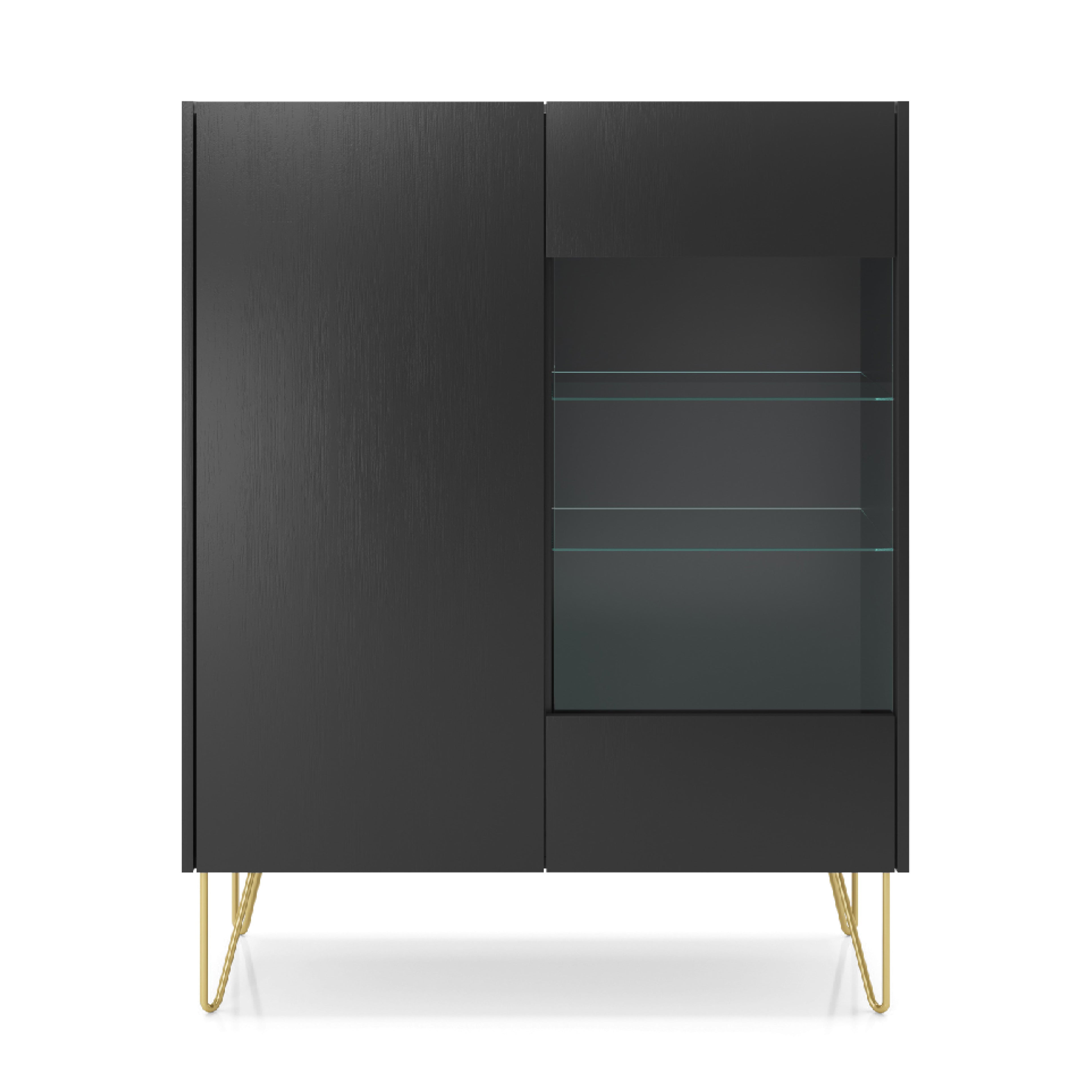 Vitrine 2 portes en bois laminé noir avec verre trempé Margo 97x122 cm