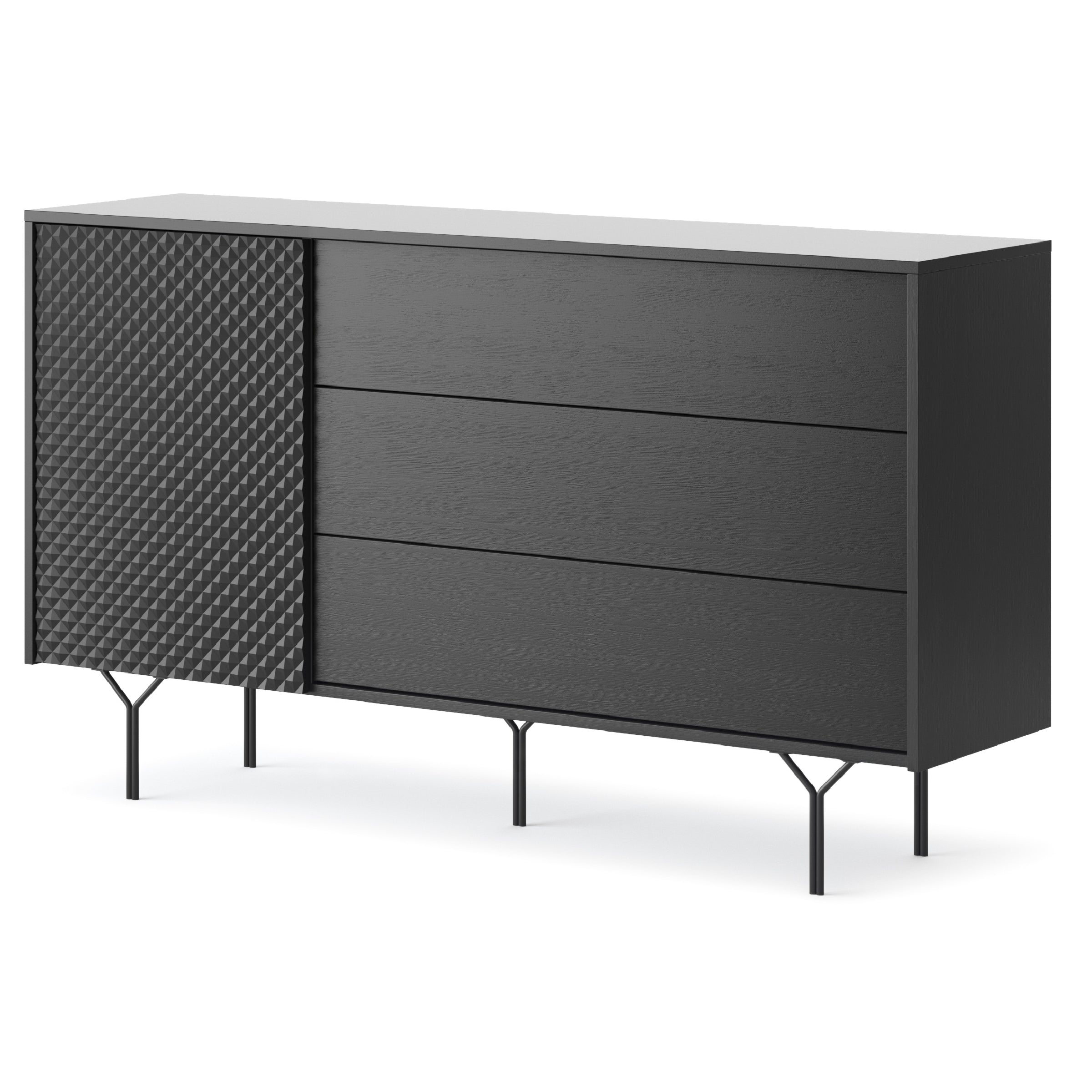 Buffet 1 porte 3 tiroirs en bois laminé Nerea 180x51 cm