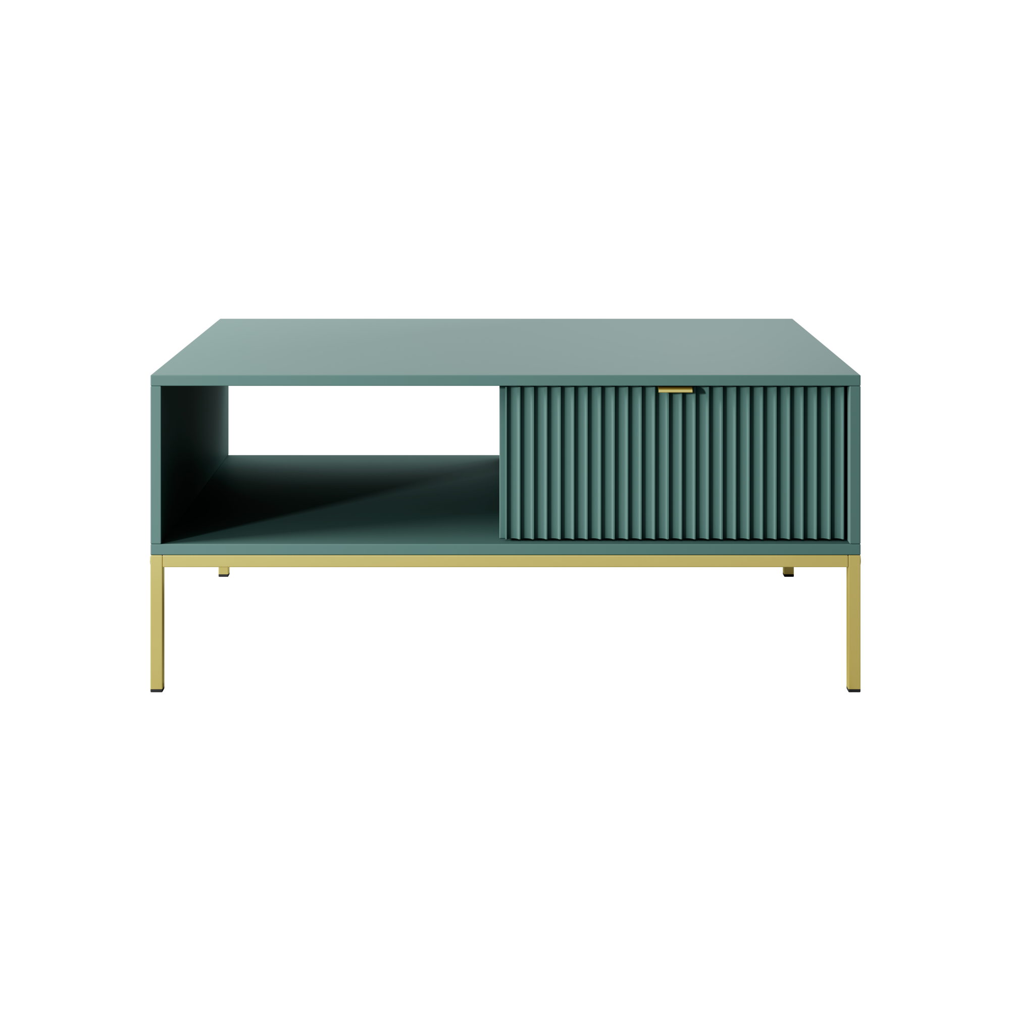 Table basse avec pieds en métal 1 tiroir et 1 compartiment en bois laminé Miseno 104x68 cm