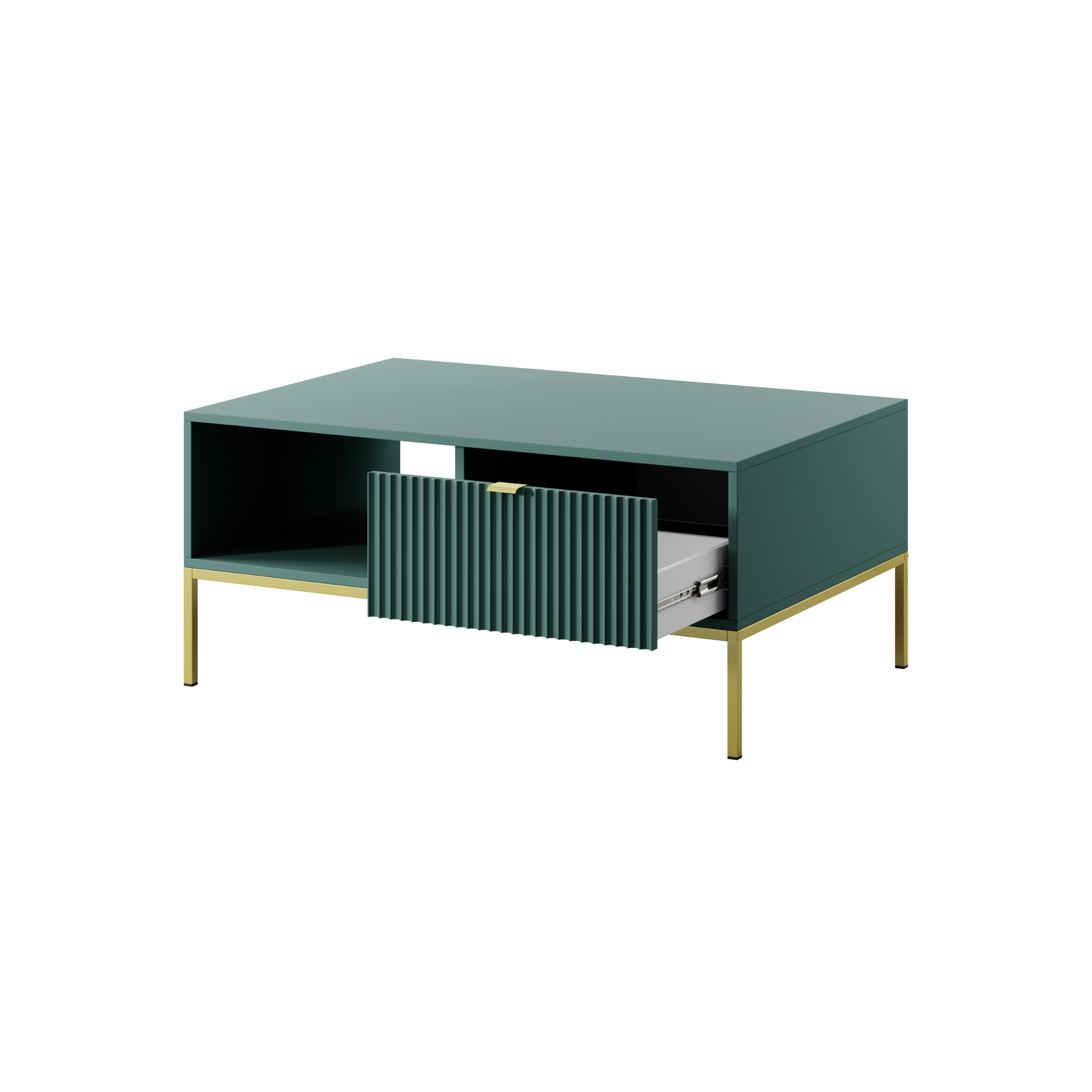 Table basse avec pieds en métal 1 tiroir et 1 compartiment en bois laminé Miseno 104x68 cm