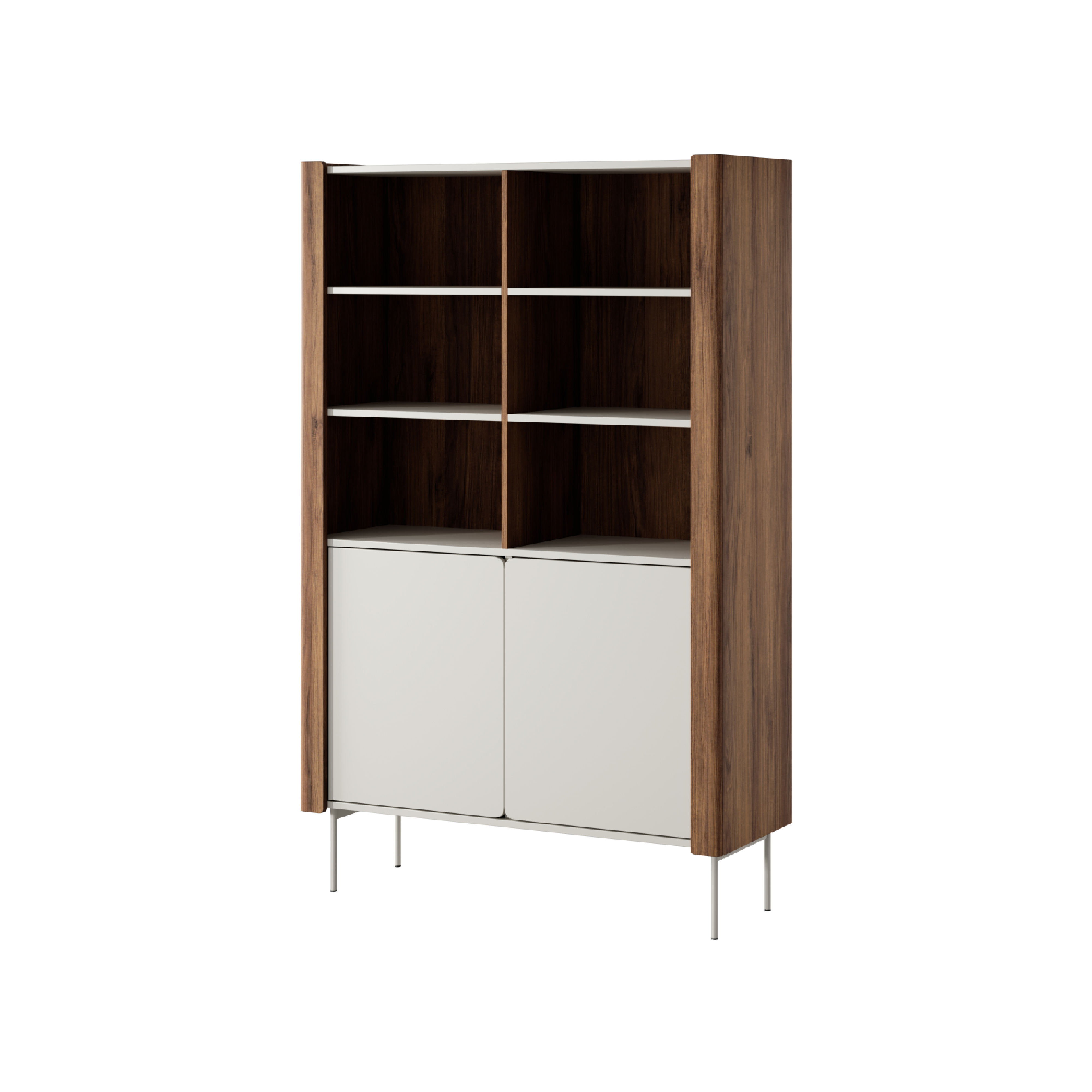 Buffet 2 portes avec étagères en bois laminé noyer et cachemire Lumia 105x167 cm