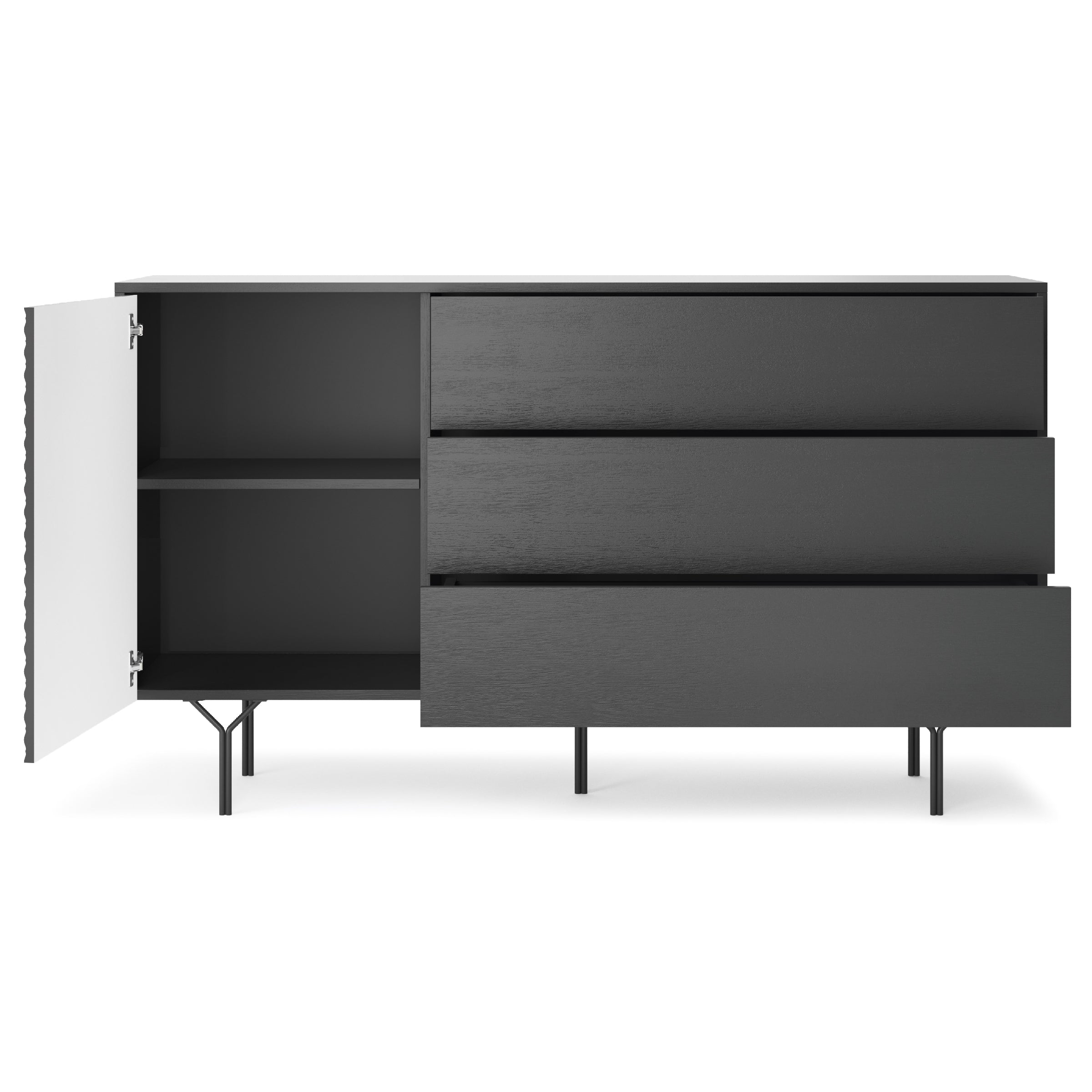 Buffet 1 porte 3 tiroirs en bois laminé Nerea 180x51 cm