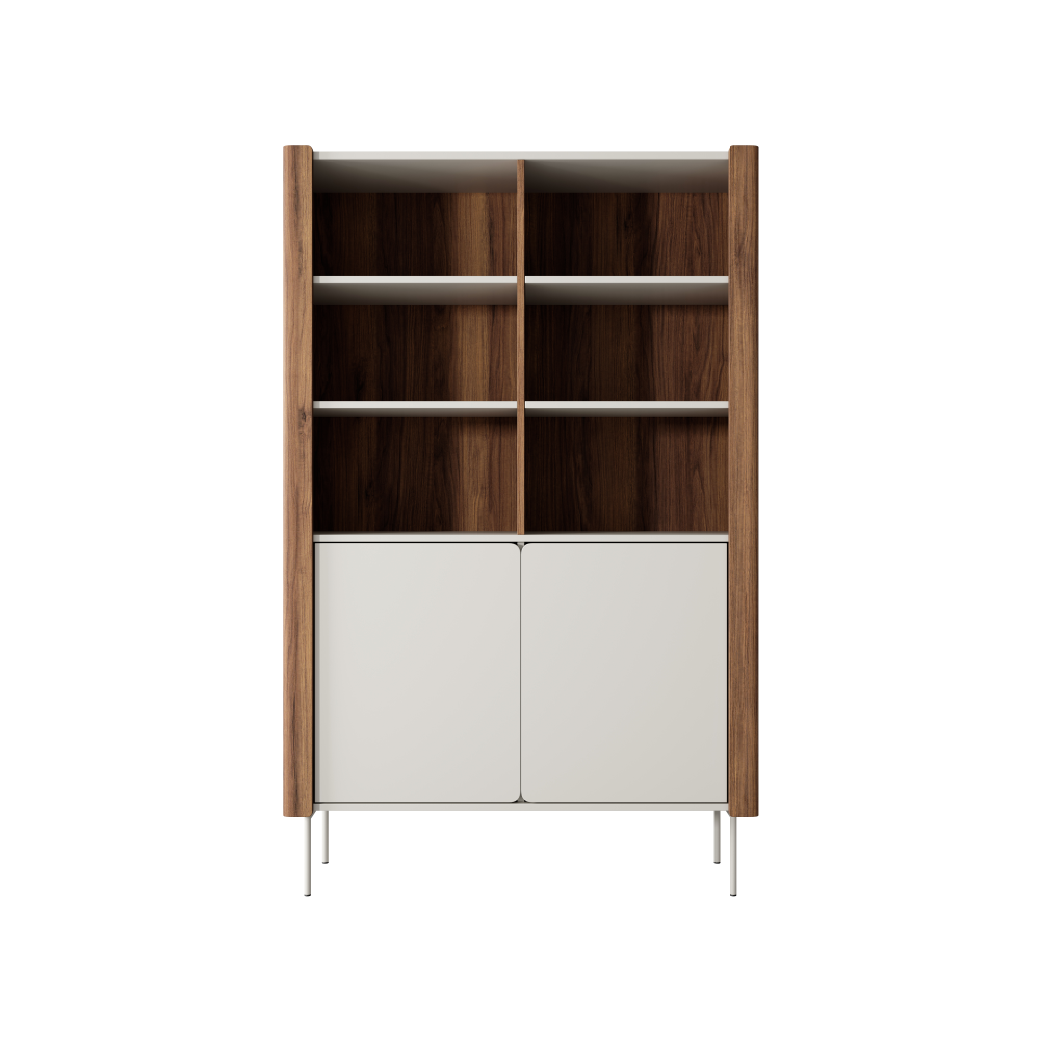 Buffet 2 portes avec étagères en bois laminé noyer et cachemire Lumia 105x167 cm