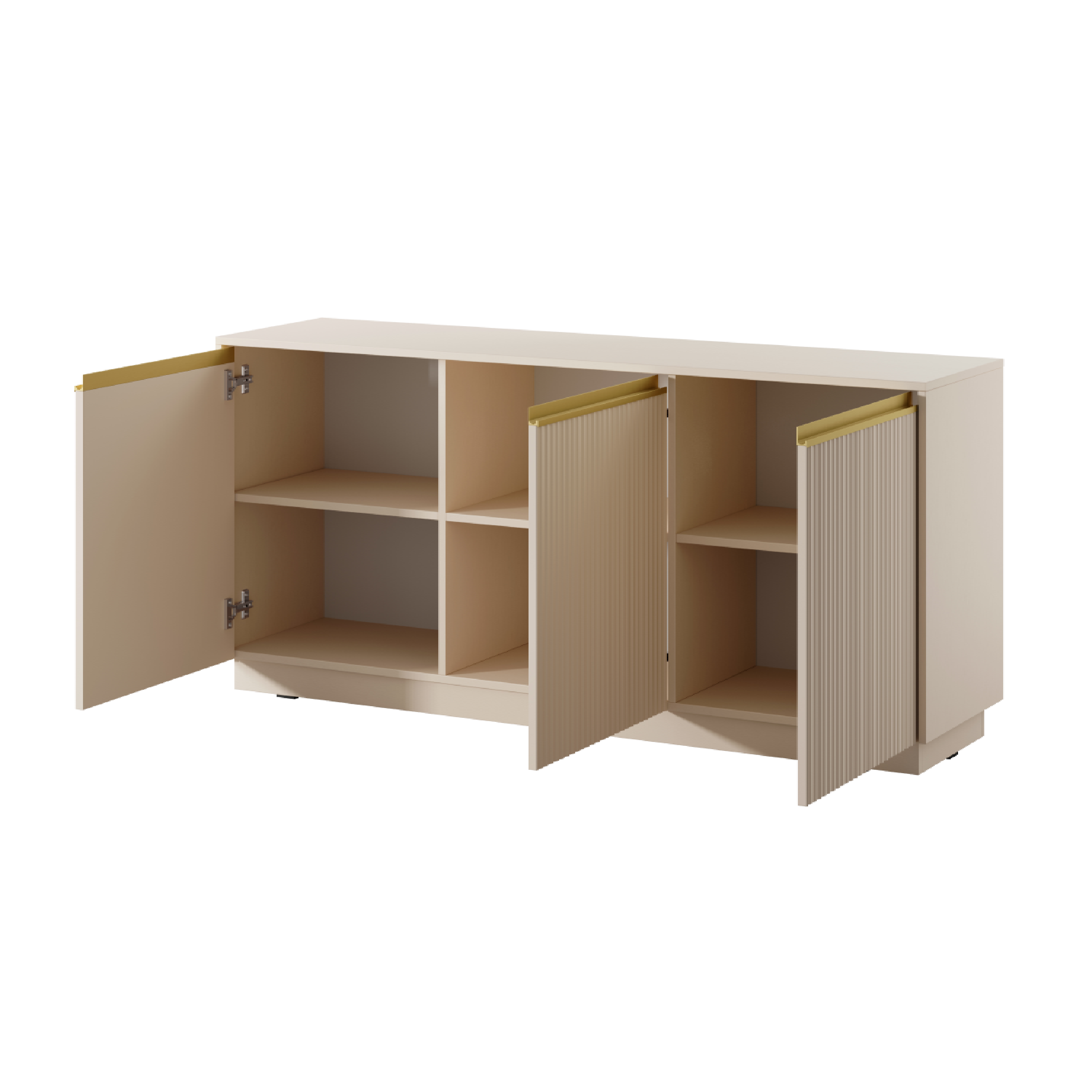 Buffet 3 portes en bois laminé doré 154x72 cm