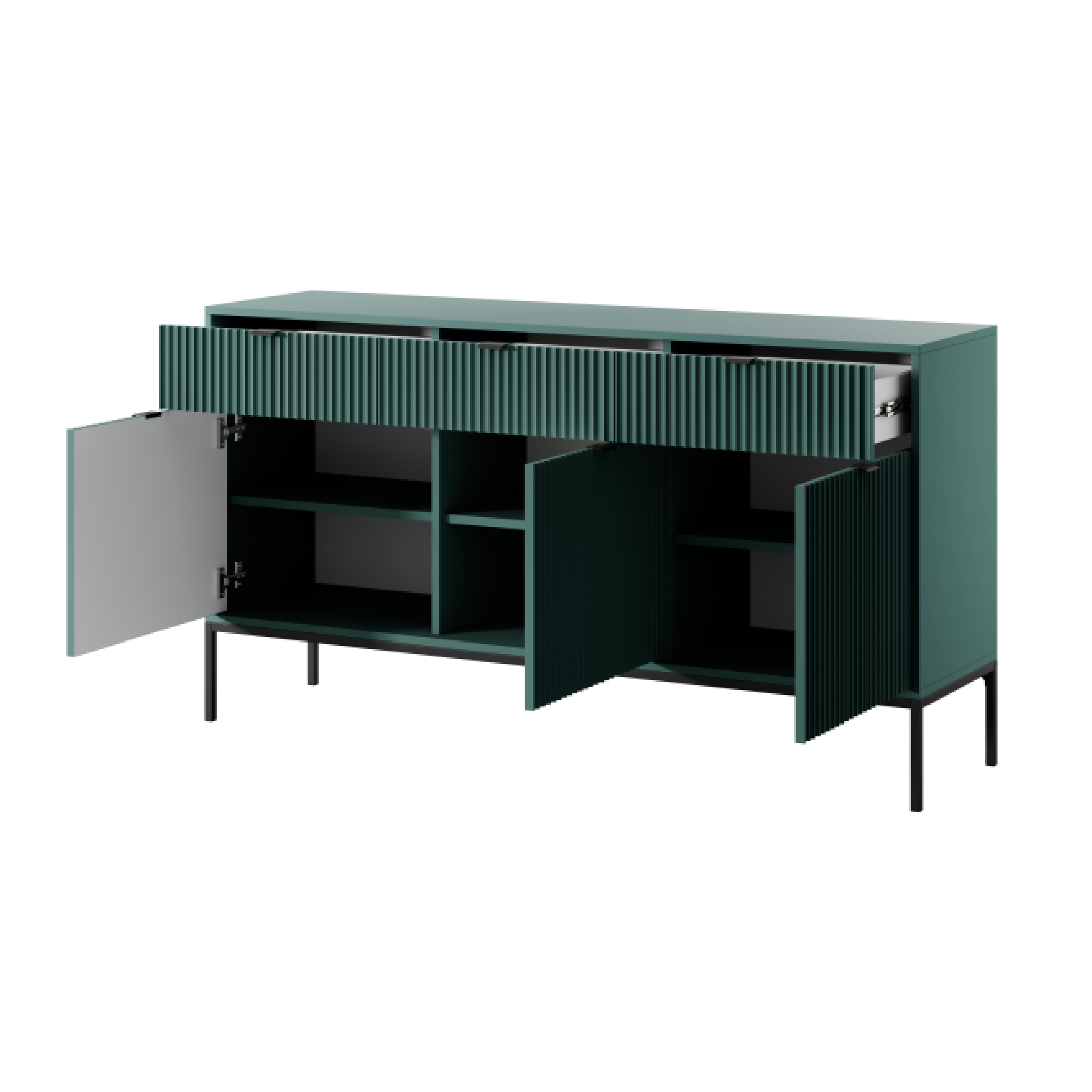 Buffet avec pieds en métal 3 portes et 3 tiroirs en bois laminé Miseno 154x83 cm
