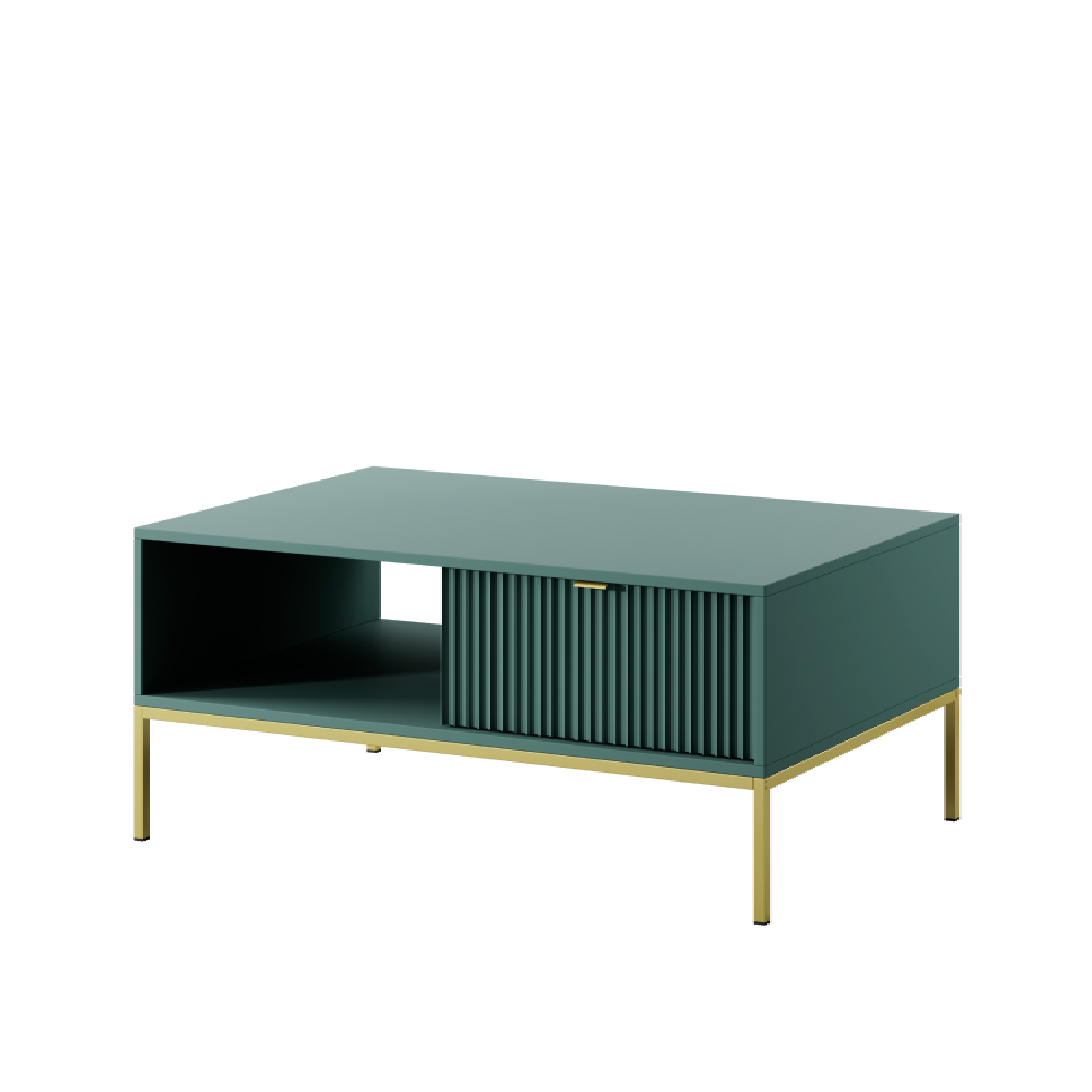 Table basse avec pieds en métal 1 tiroir et 1 compartiment en bois laminé Miseno 104x68 cm