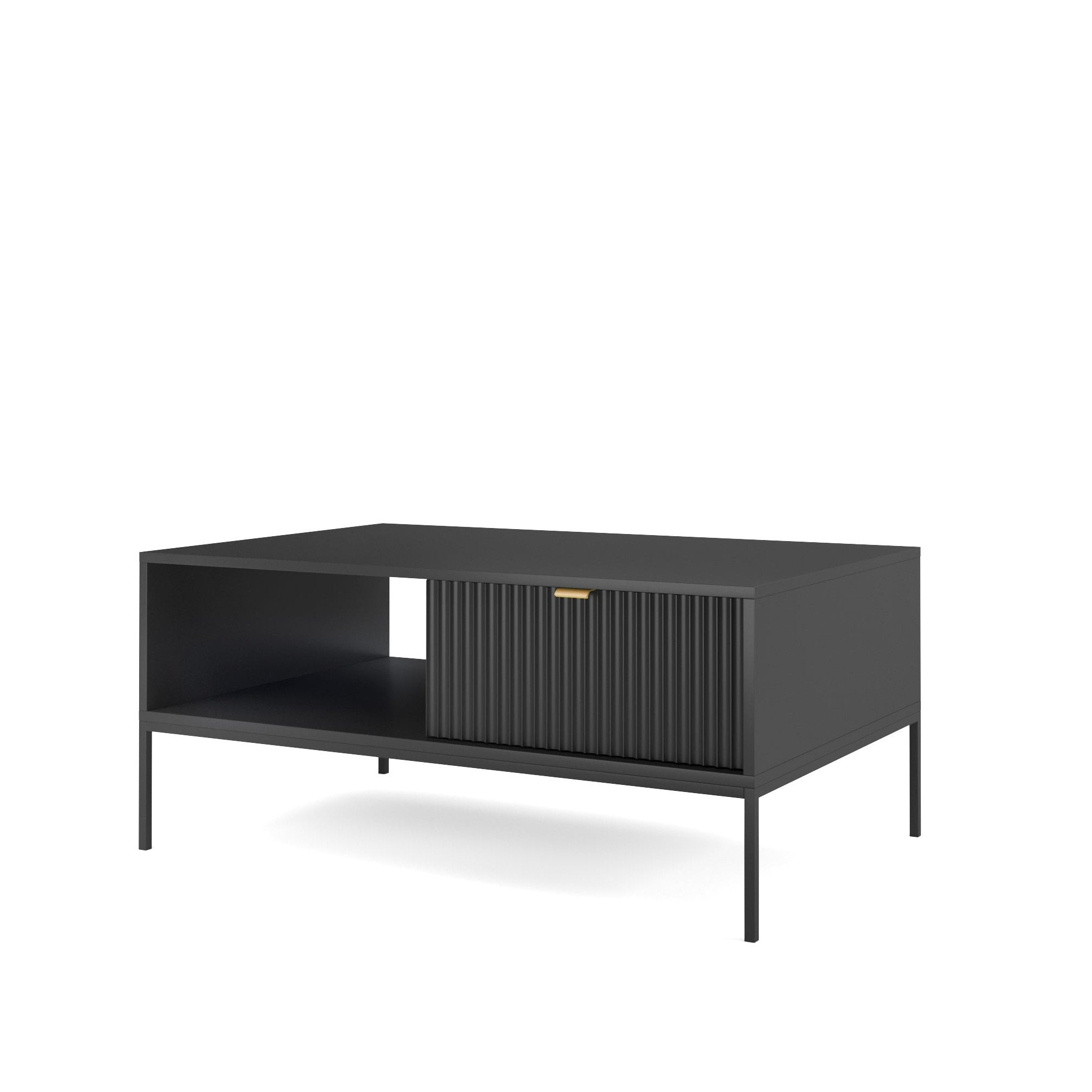 Table basse avec pieds en métal 1 tiroir et 1 compartiment en bois laminé Miseno 104x68 cm