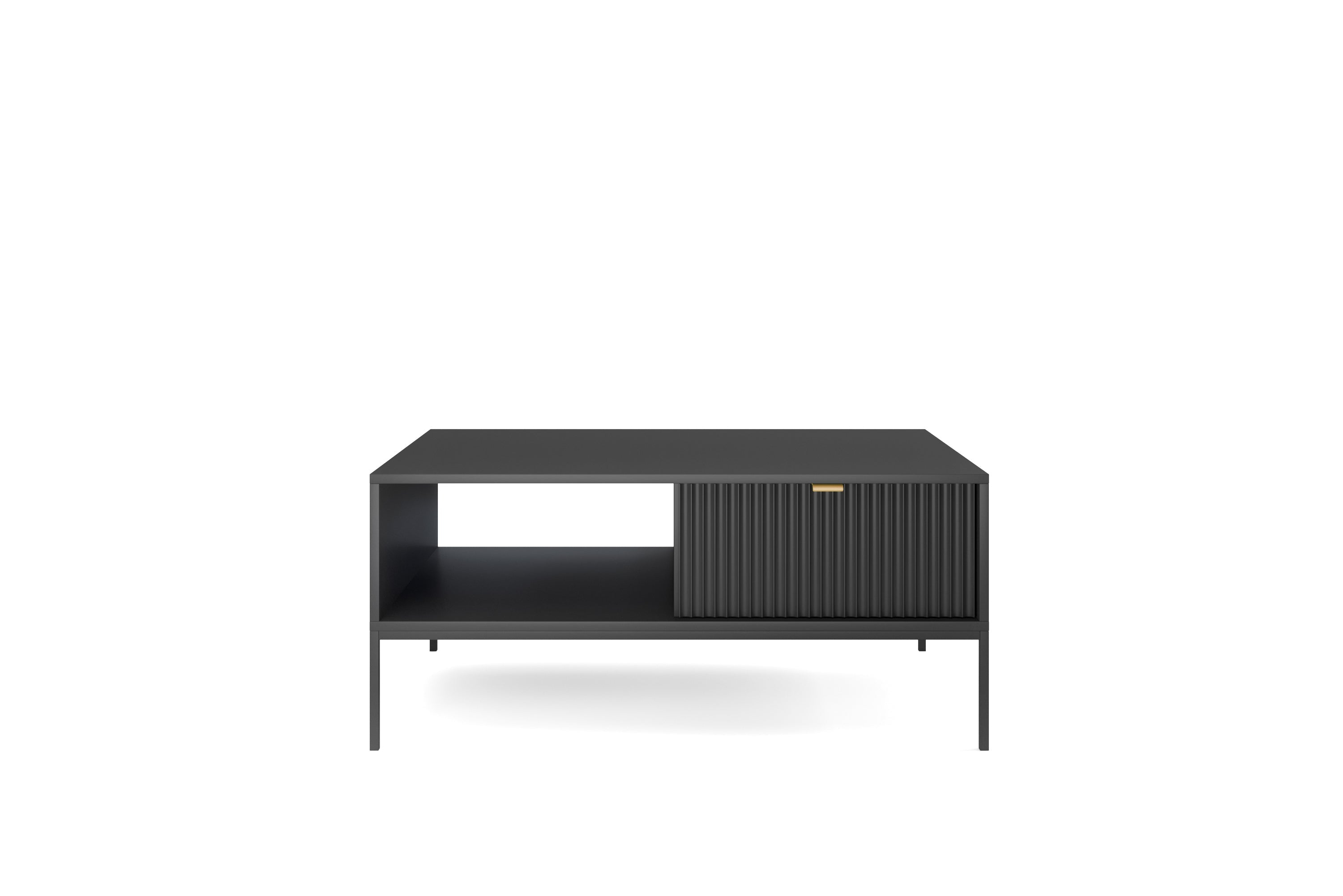 Table basse 1 tiroir 1 compartiment et pieds en métal en bois laminé noir Miseno 104x68 cm