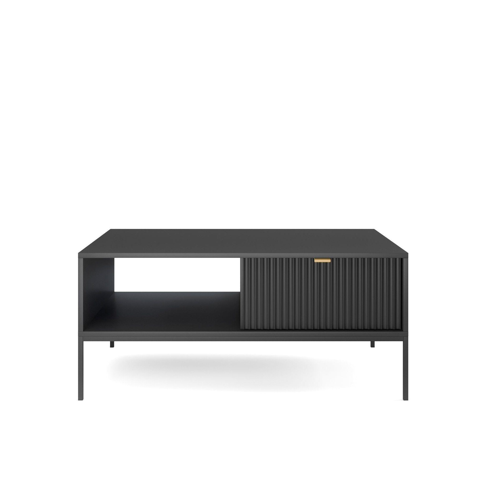 Table basse avec pieds en métal 1 tiroir et 1 compartiment en bois laminé Miseno 104x68 cm