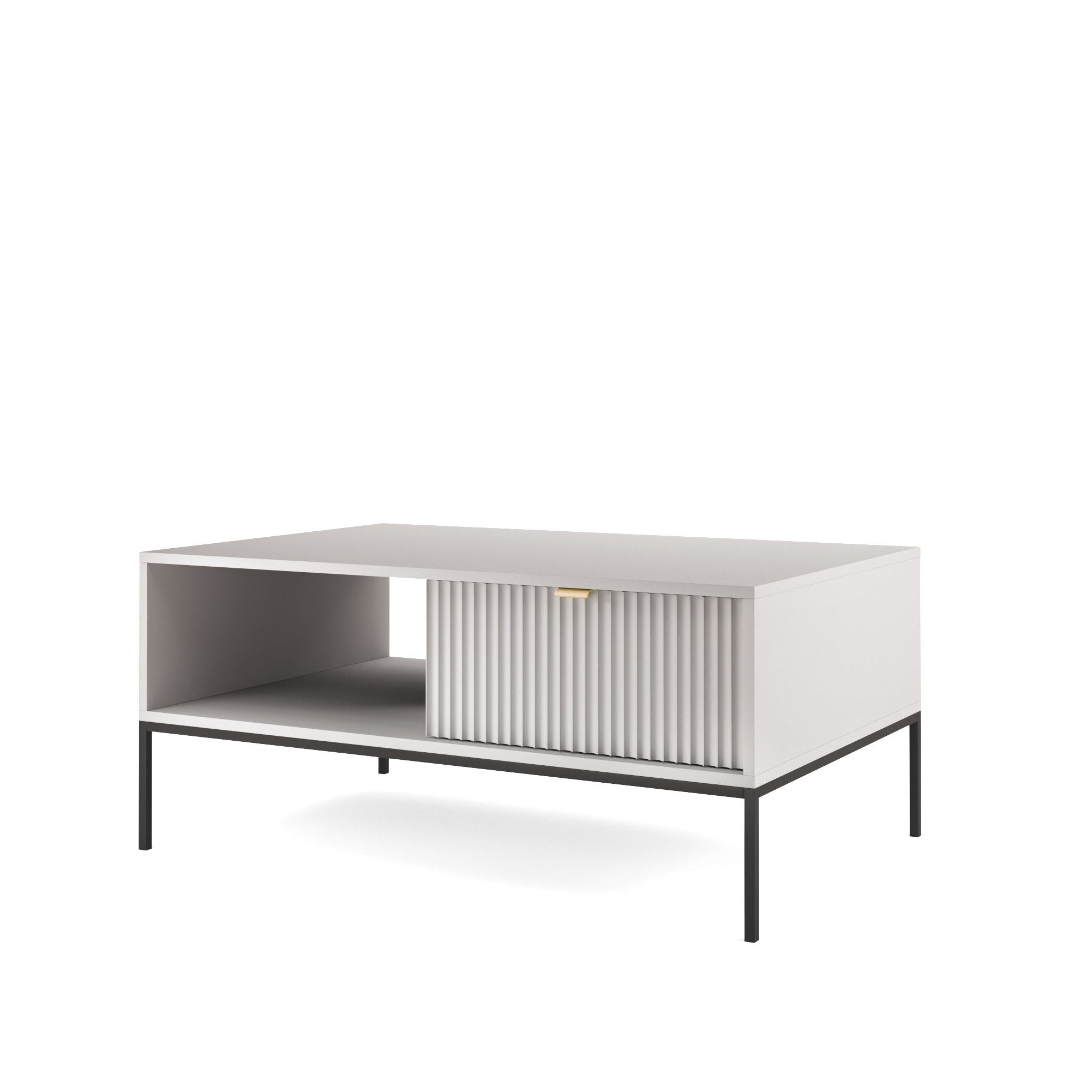 Table basse avec pieds en métal 1 tiroir et 1 compartiment en bois laminé Miseno 104x68 cm