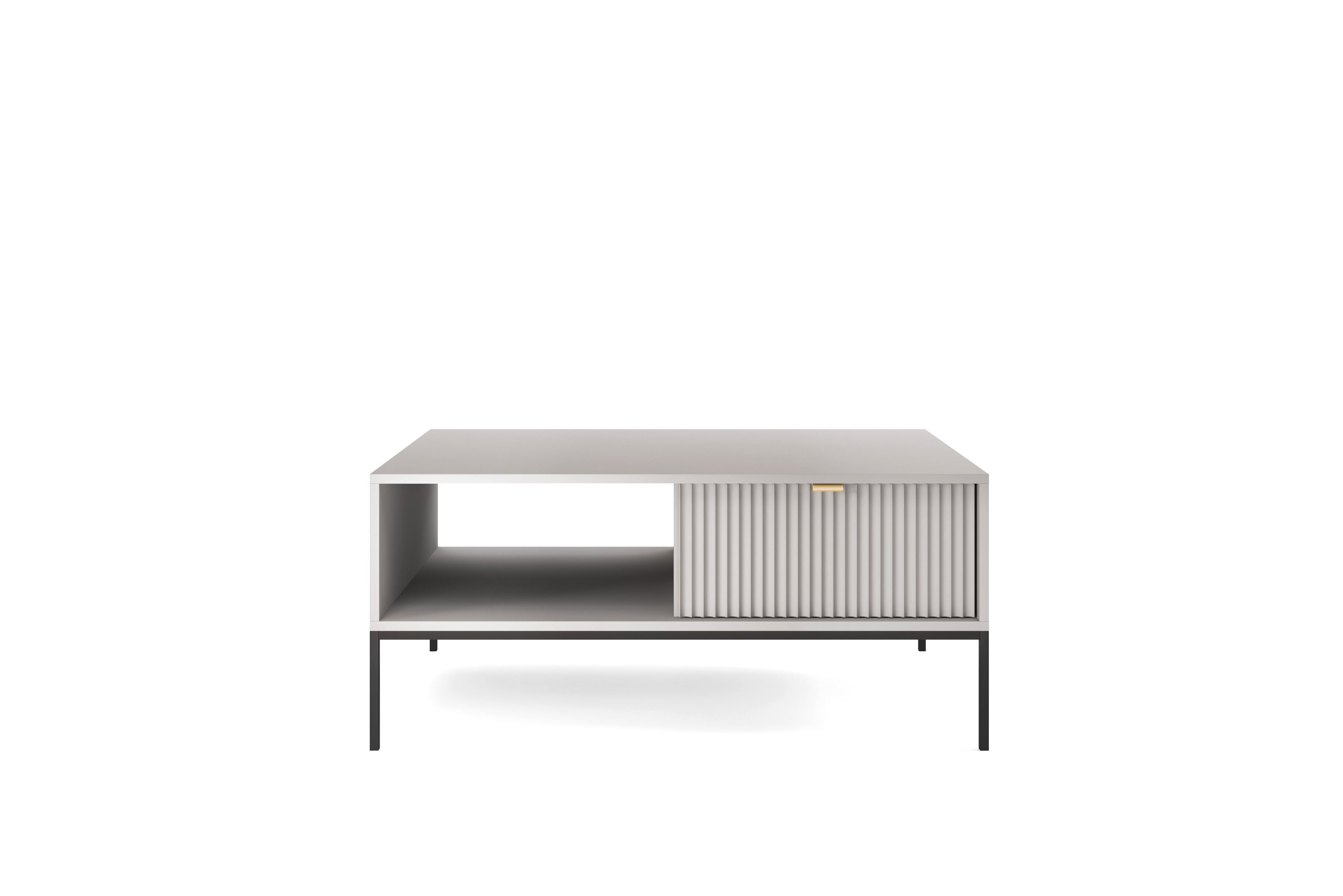 Table basse 1 tiroir 1 compartiment et pieds en métal en bois laminé gris Miseno 104x68 cm