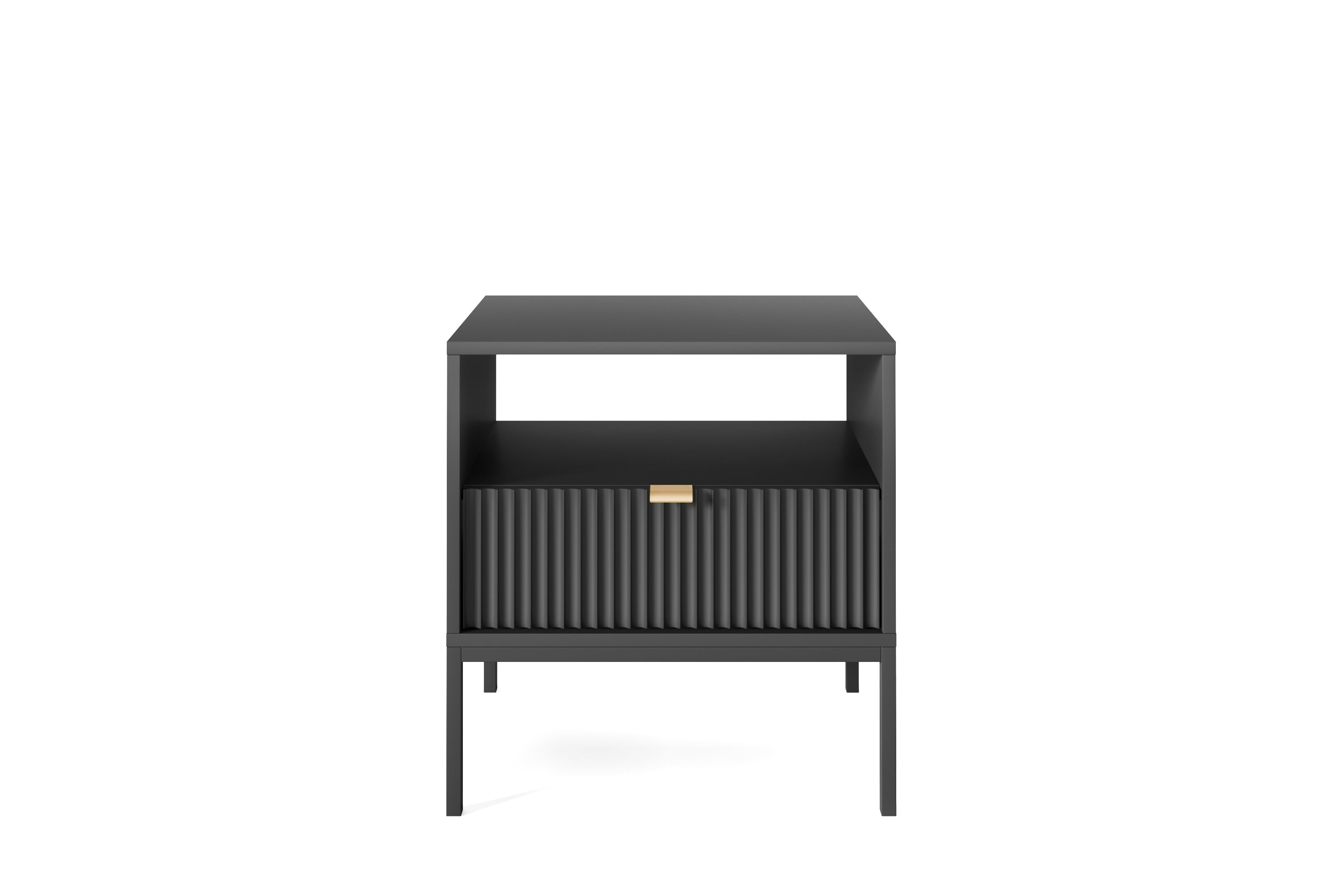 Table de chevet noire 1 tiroir en bois laminé avec pieds en métal Miseno 54x39 cm