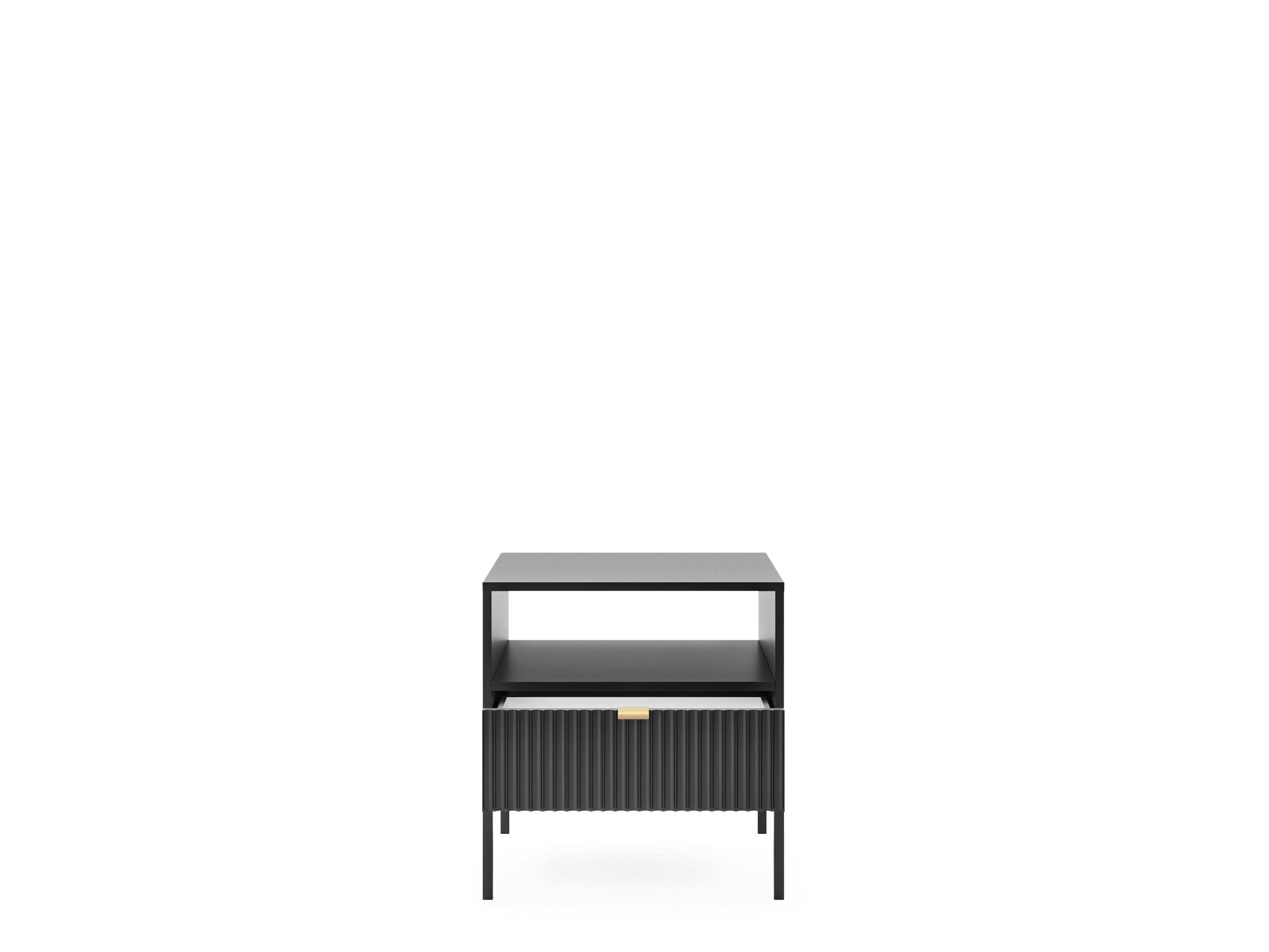 Table de chevet noire 1 tiroir en bois laminé avec pieds en métal Miseno 54x39 cm