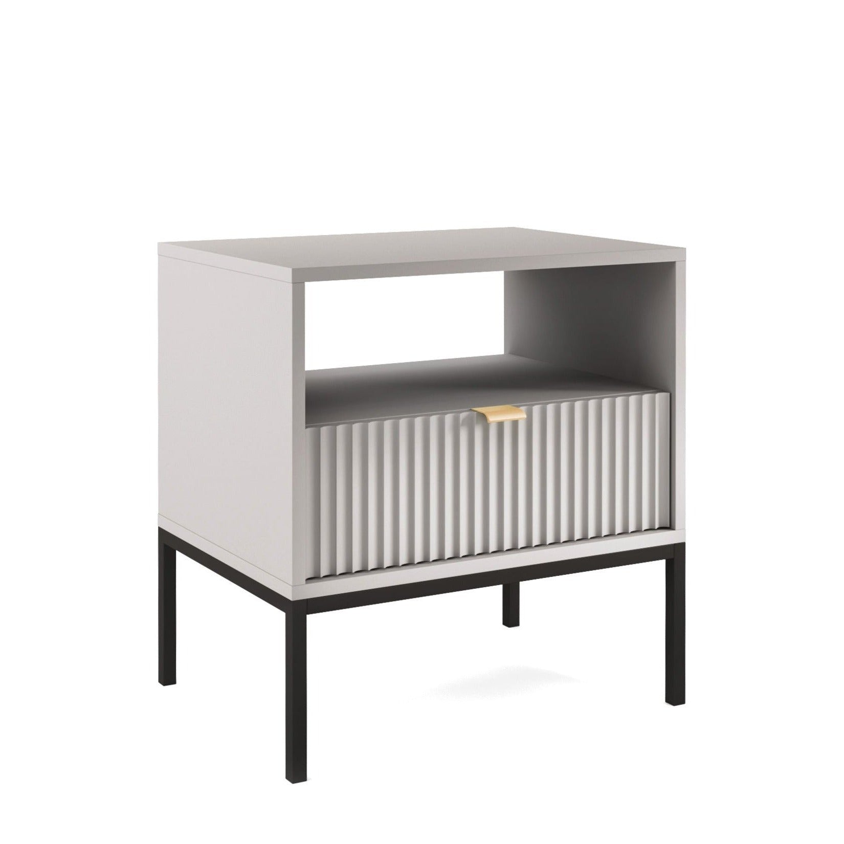 Table de chevet grise 1 tiroir en bois laminé avec pieds en métal Miseno 54x39 cm