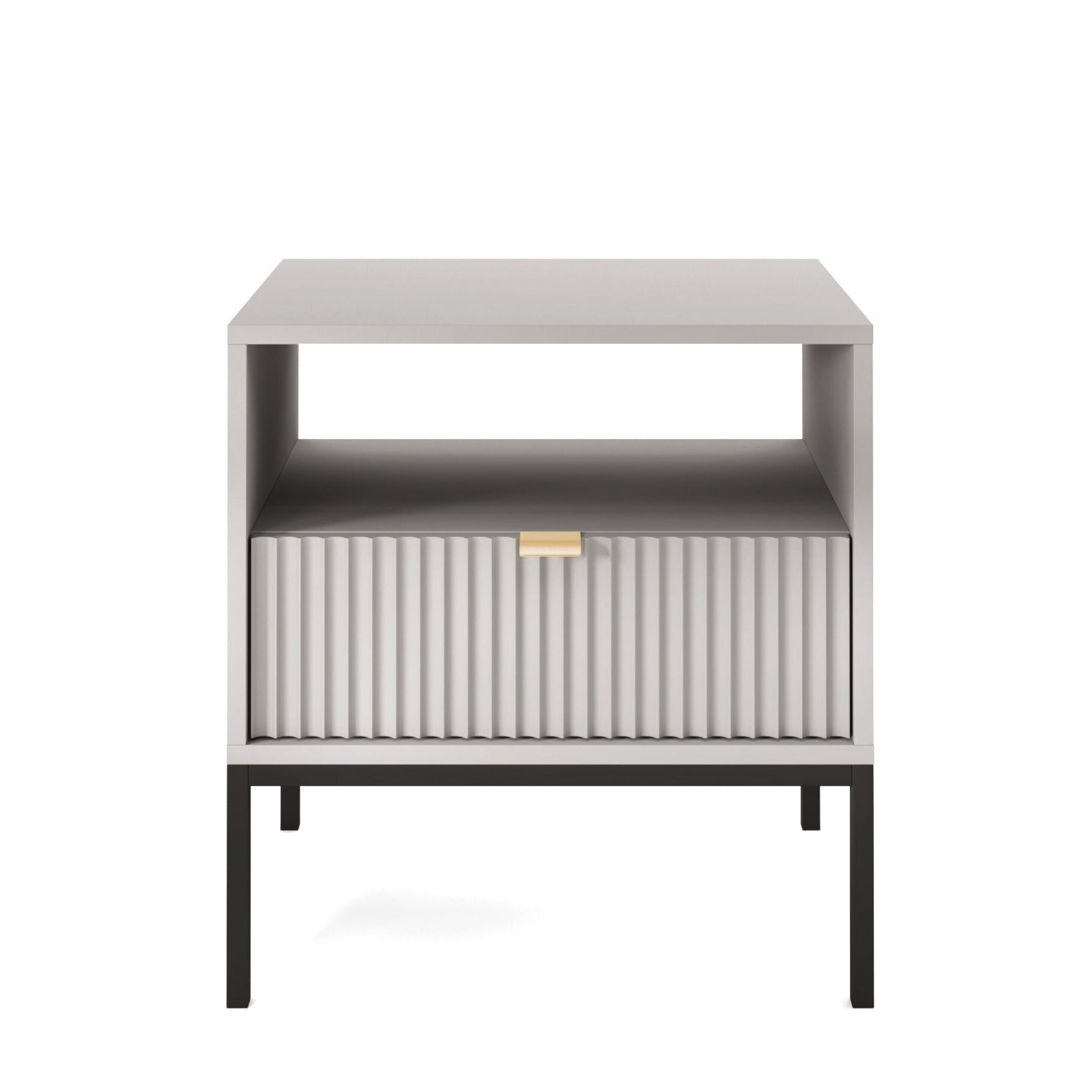 Table de chevet grise 1 tiroir en bois laminé avec pieds en métal Miseno 54x39 cm