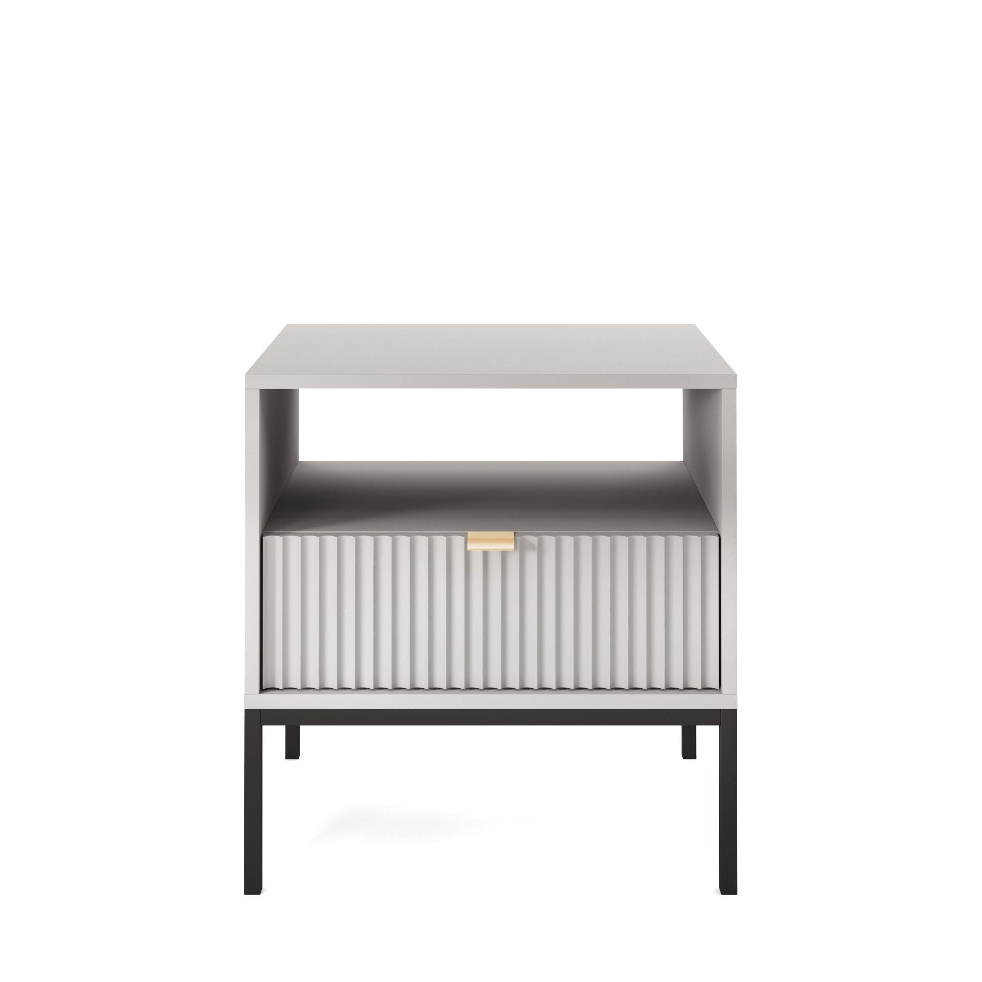 Table de chevet avec pieds en métal et 1 tiroir en bois laminé Miseno 54x56 cm