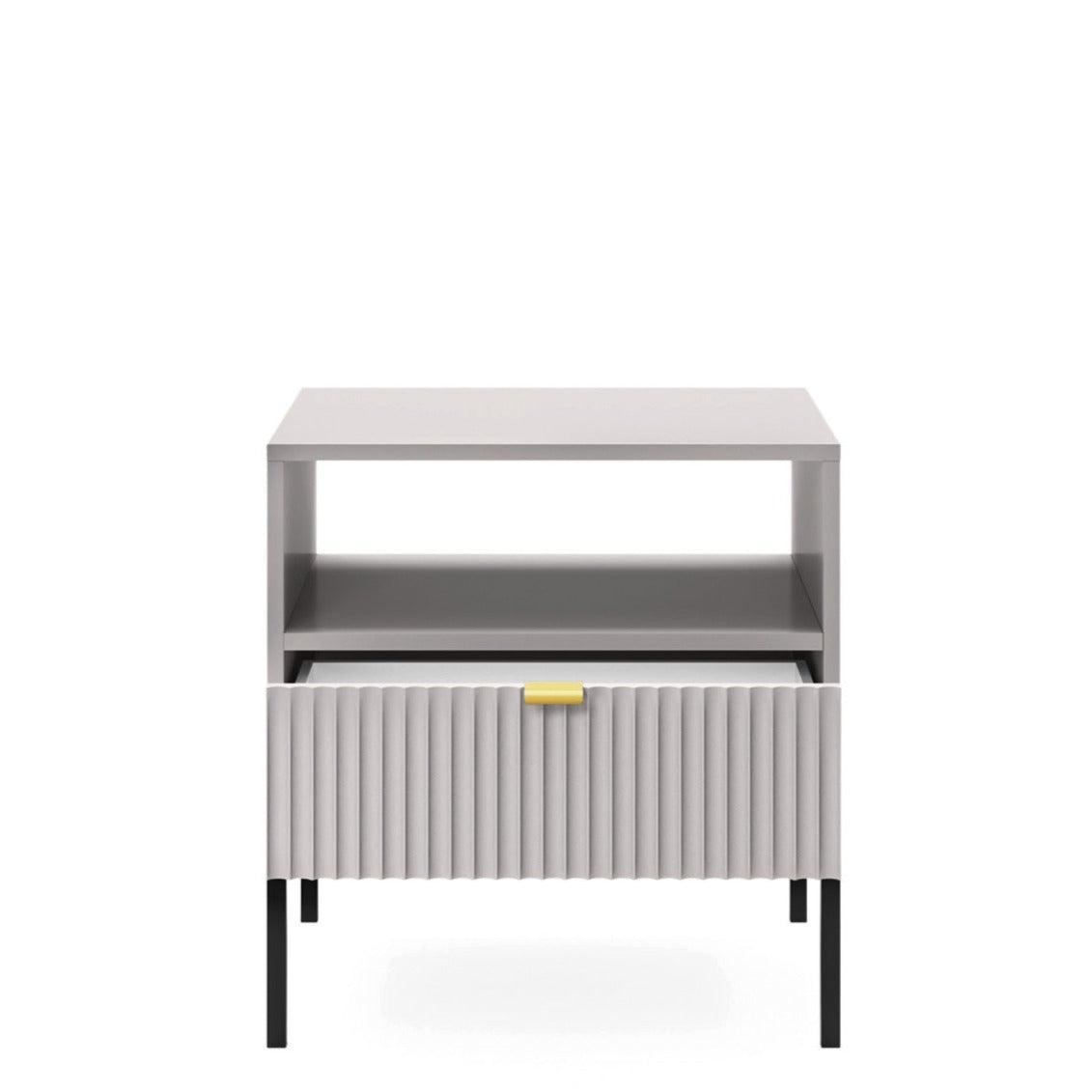 Table de chevet grise 1 tiroir en bois laminé avec pieds en métal Miseno 54x39 cm