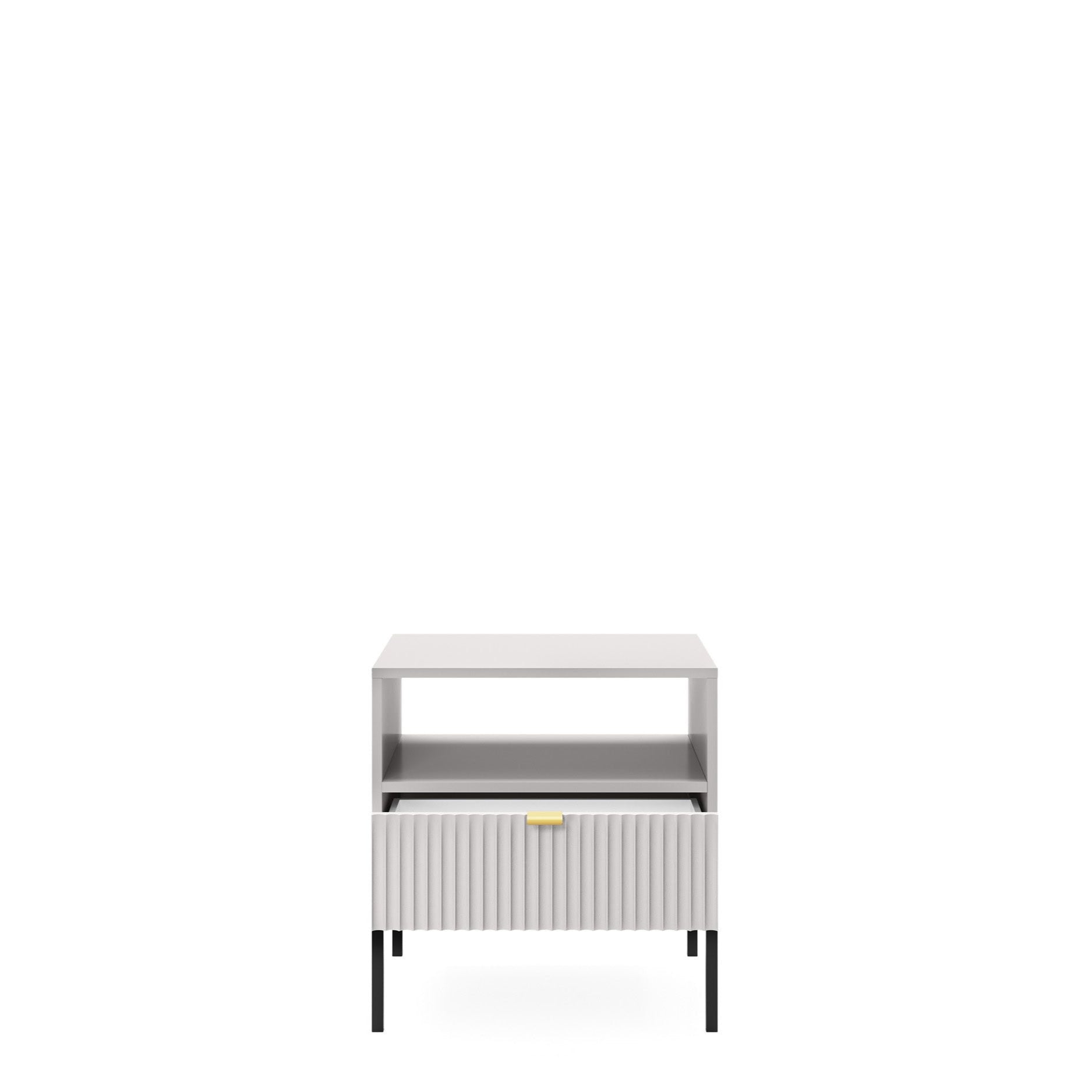 Table de chevet avec pieds en métal et 1 tiroir en bois laminé Miseno 54x56 cm