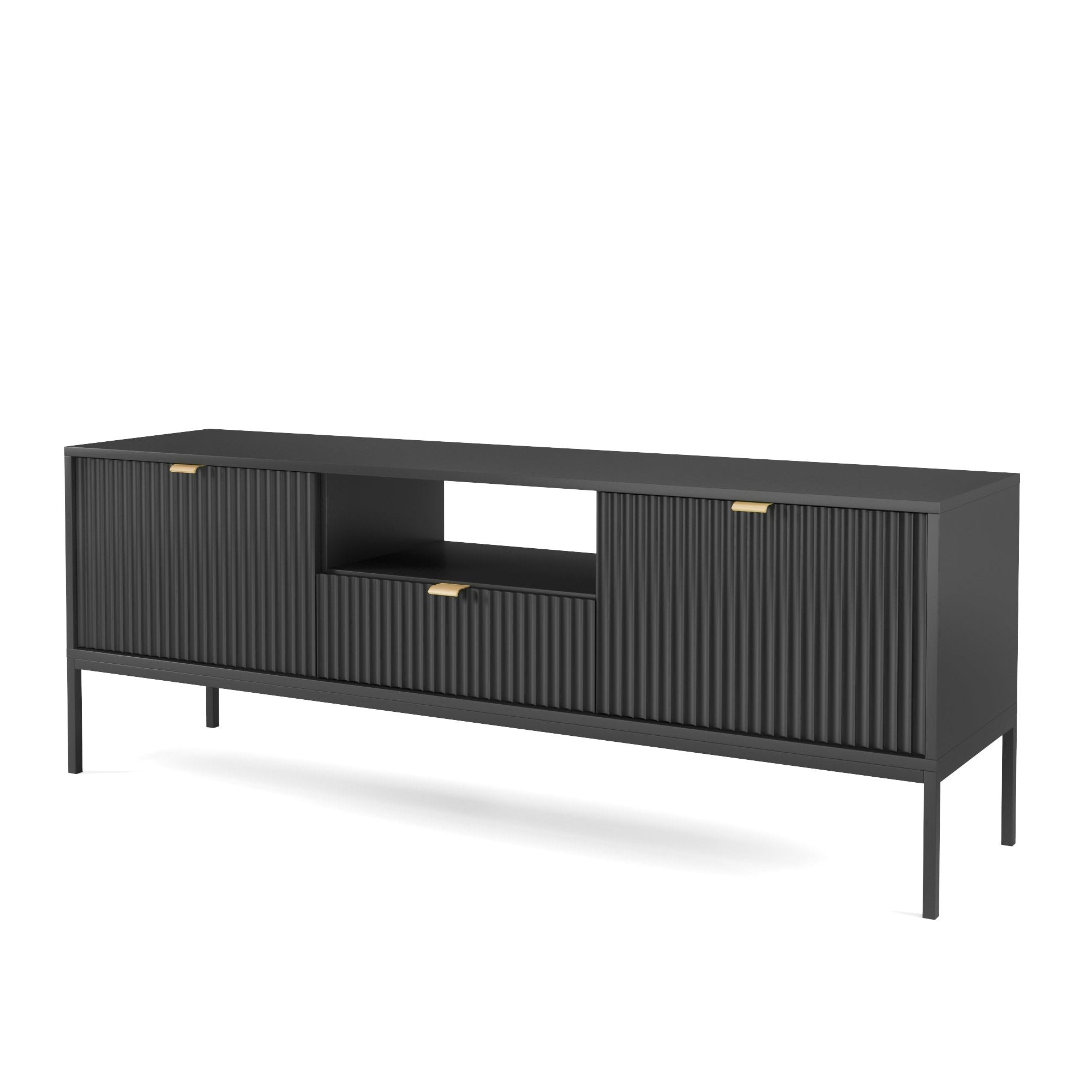 Meuble TV avec pieds en métal 2 portes et 1 tiroir en bois laminé Miseno 154x56 cm
