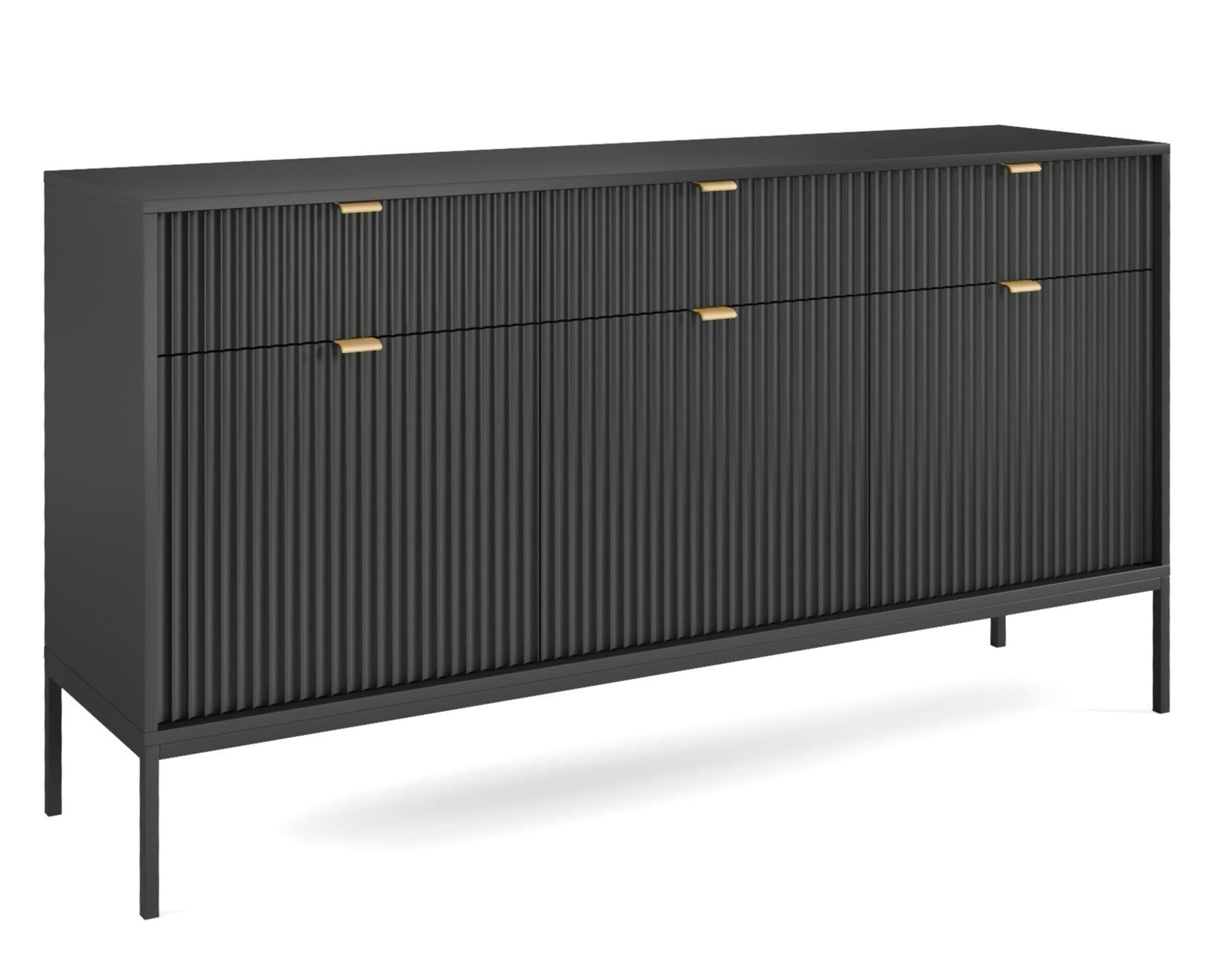 Buffet 3 portes 3 tiroirs en bois laminé avec pieds en métal noir Miseno 154x83 cm